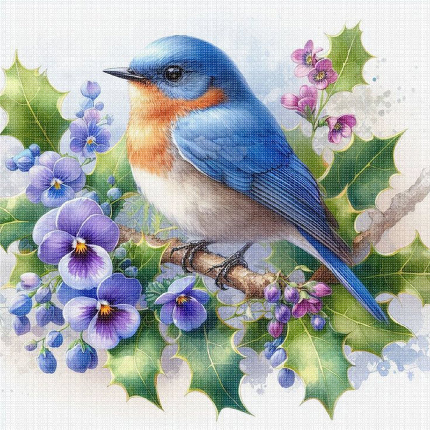 Blue Tit - Full 18CT Stamped Cross Stitch 25x25CM - Huacan