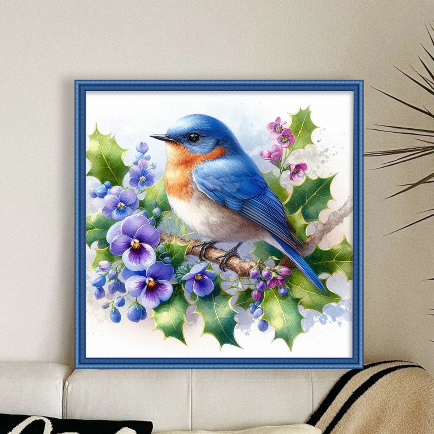 Blue Tit - Full 18CT Stamped Cross Stitch 25x25CM - Huacan