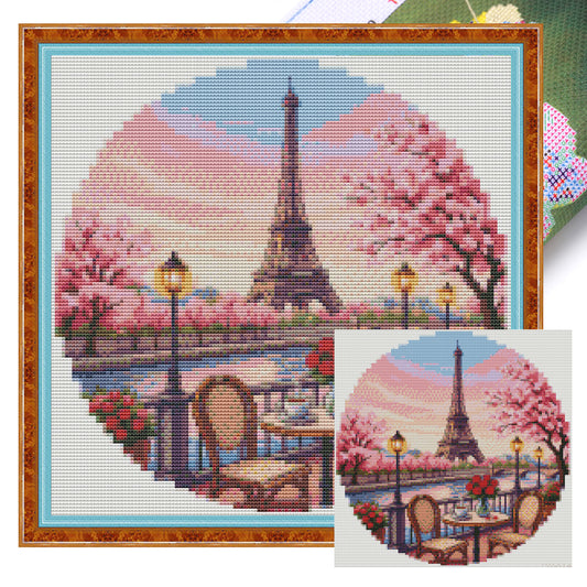 Eiffel Tower - Full 18CT Stamped Cross Stitch 25x25CM - Huacan