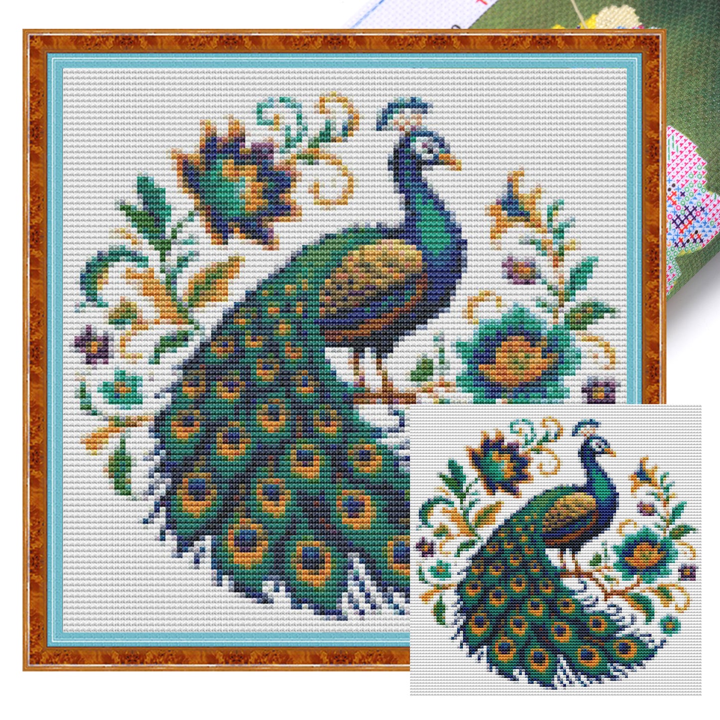 Peacock - Full 18CT Stamped Cross Stitch 20x20CM - Huacan