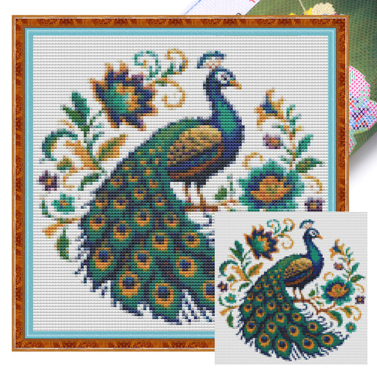 Peacock - Full 18CT Stamped Cross Stitch 20x20CM - Huacan