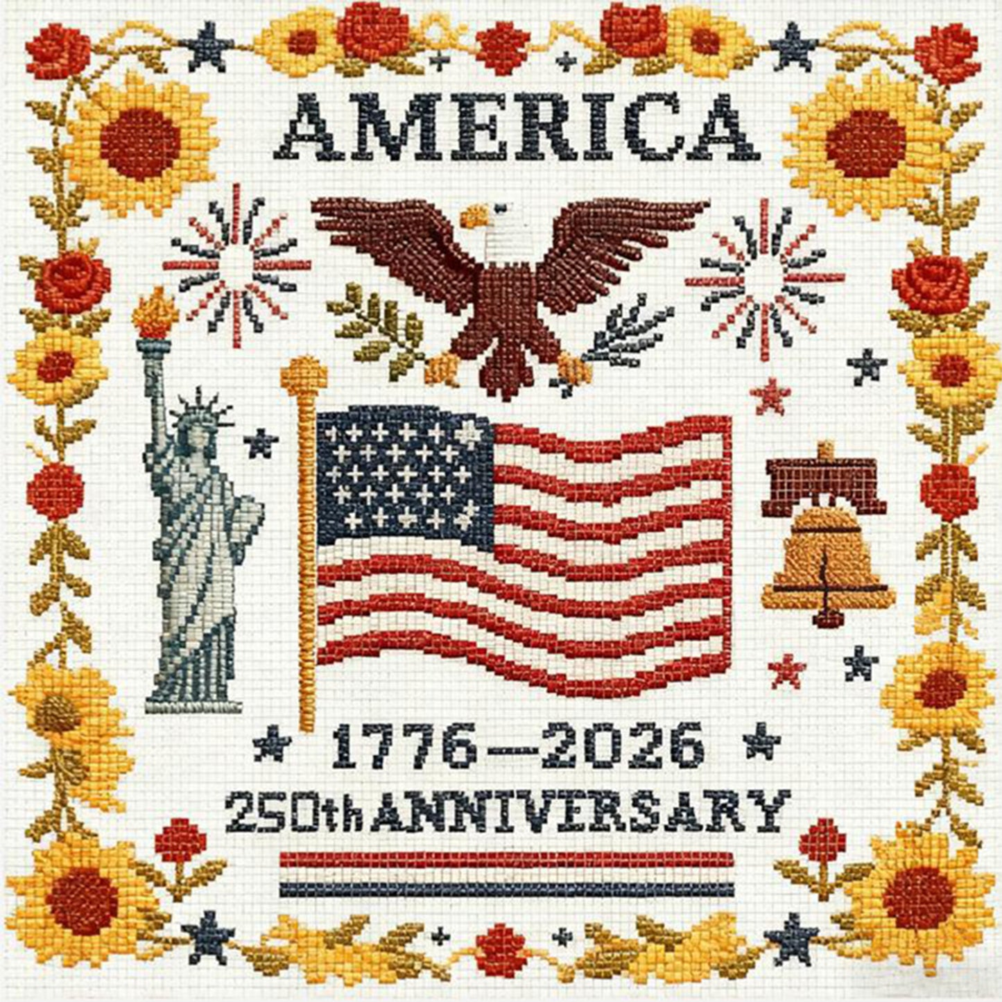 250Th Us Independence Day - Partial 11CT Stamped Cross Stitch 36x36CM - Mona Lisa