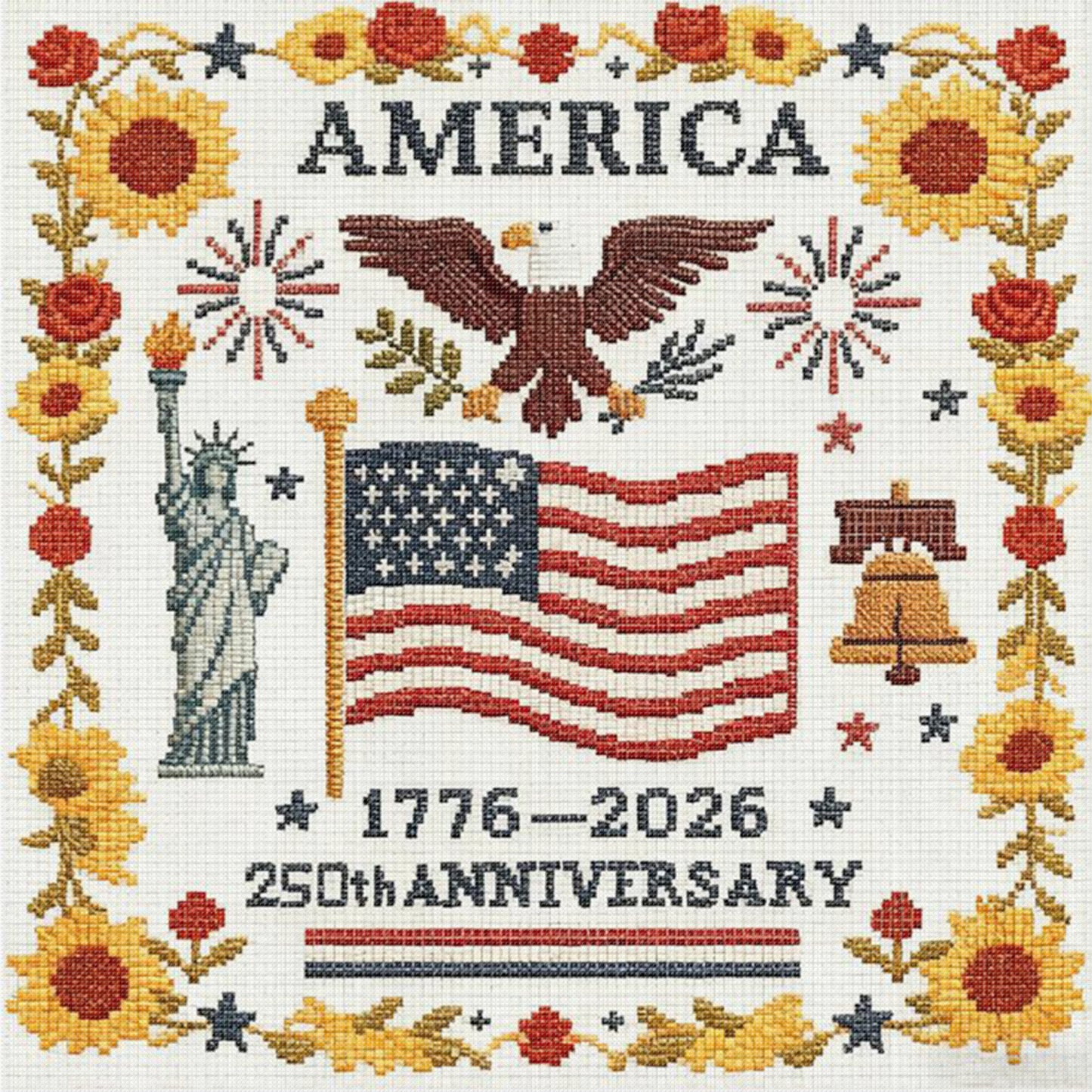 250Th Us Independence Day - Partial 11CT Stamped Cross Stitch 36x36CM - Mona Lisa