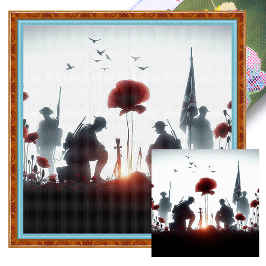 Poppy Field Tribute - Full 11CT Stamped Cross Stitch 40x40CM - Huacan