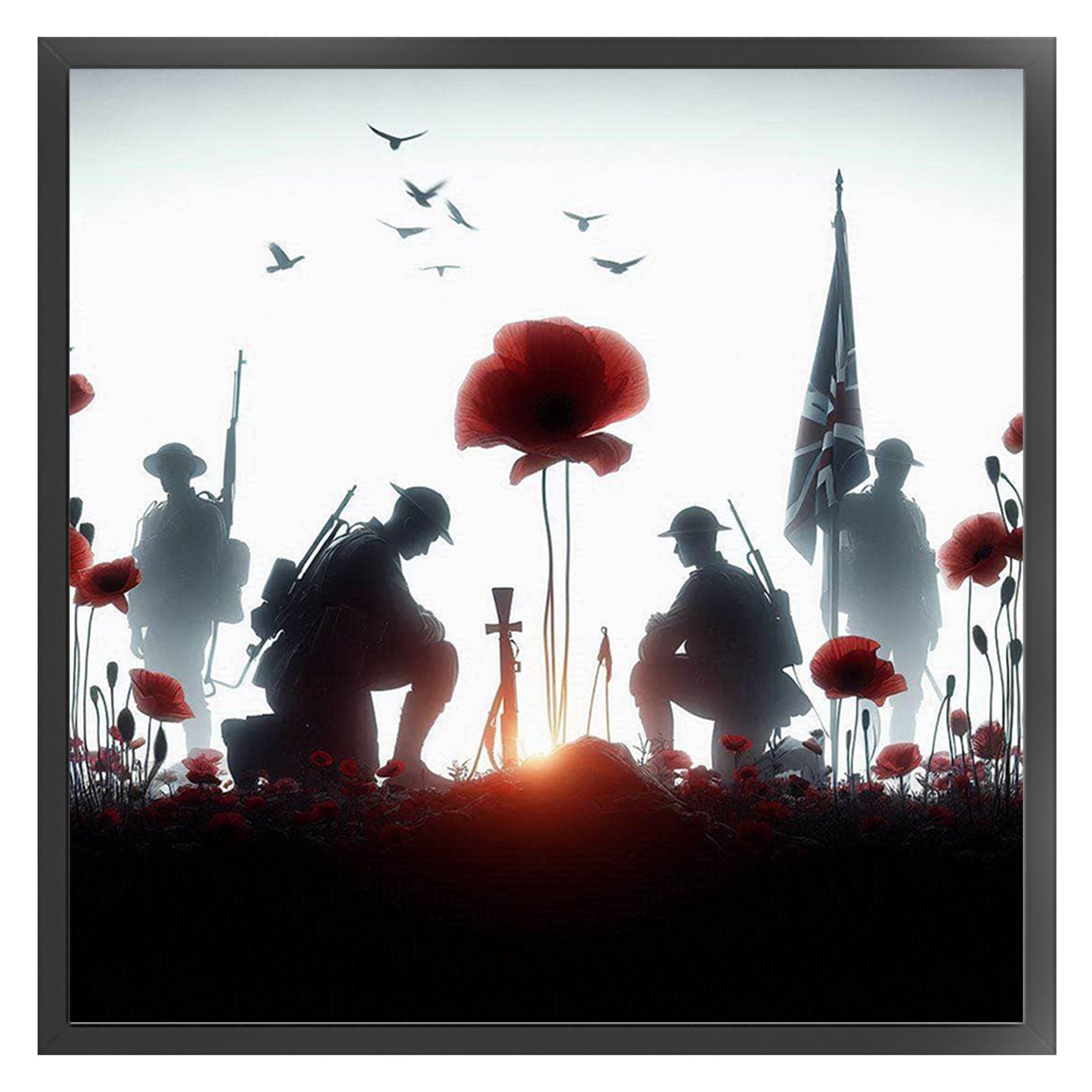 Poppy Field Tribute - Full 11CT Stamped Cross Stitch 40x40CM - Huacan