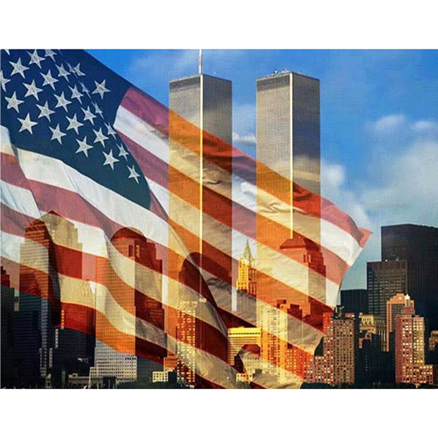 Twin Towers And Old Glory - Full 11CT Stamped Cross Stitch 50x40CM - Huacan