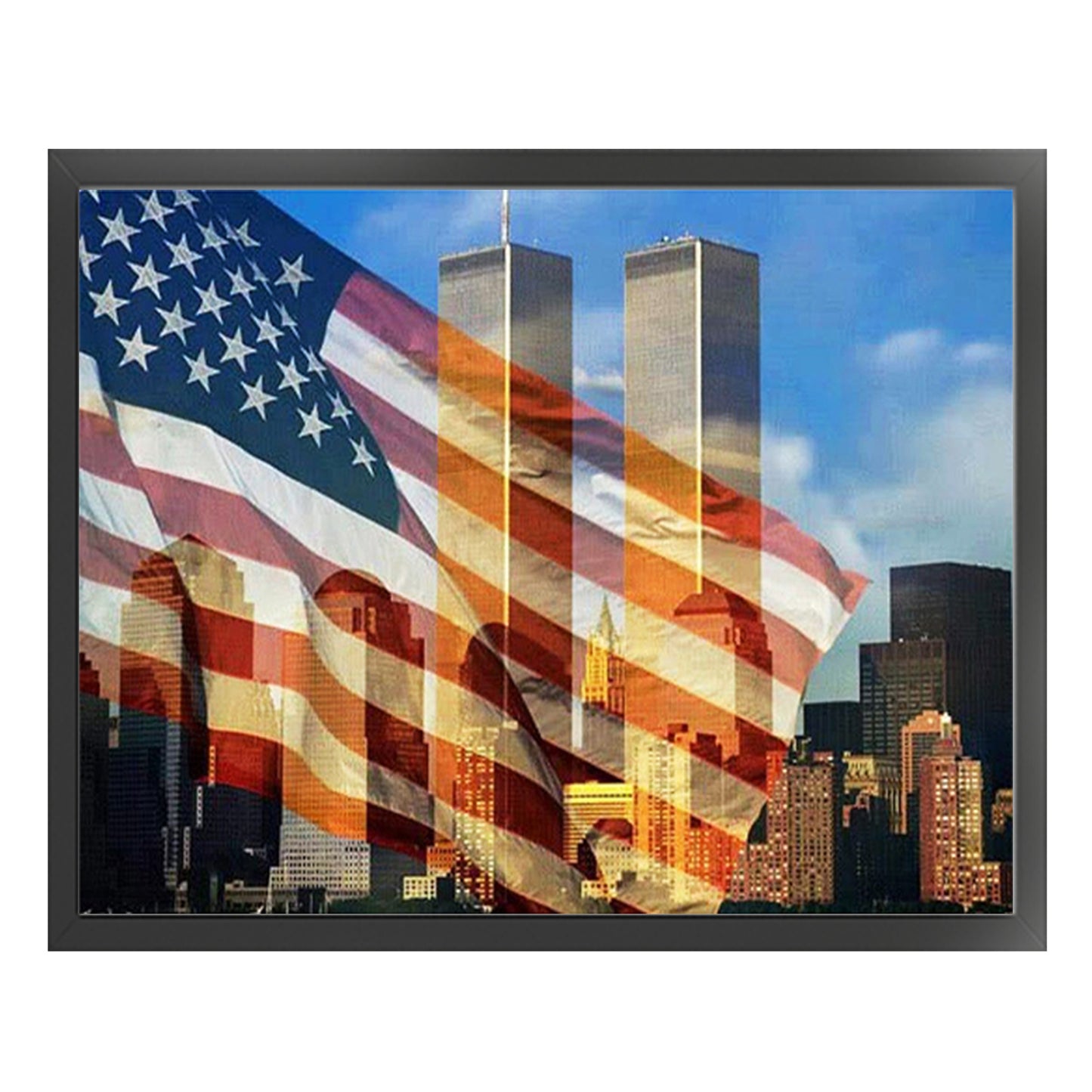Twin Towers And Old Glory - Full 11CT Stamped Cross Stitch 50x40CM - Huacan