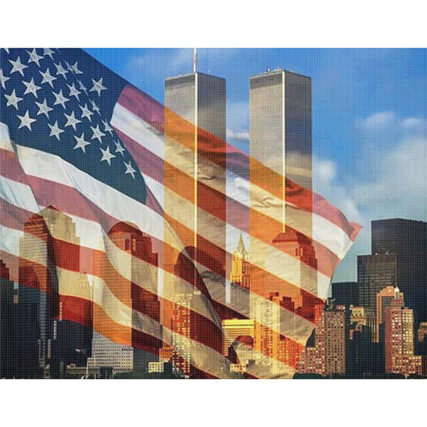 Twin Towers And Old Glory - Full 11CT Stamped Cross Stitch 50x40CM - Huacan