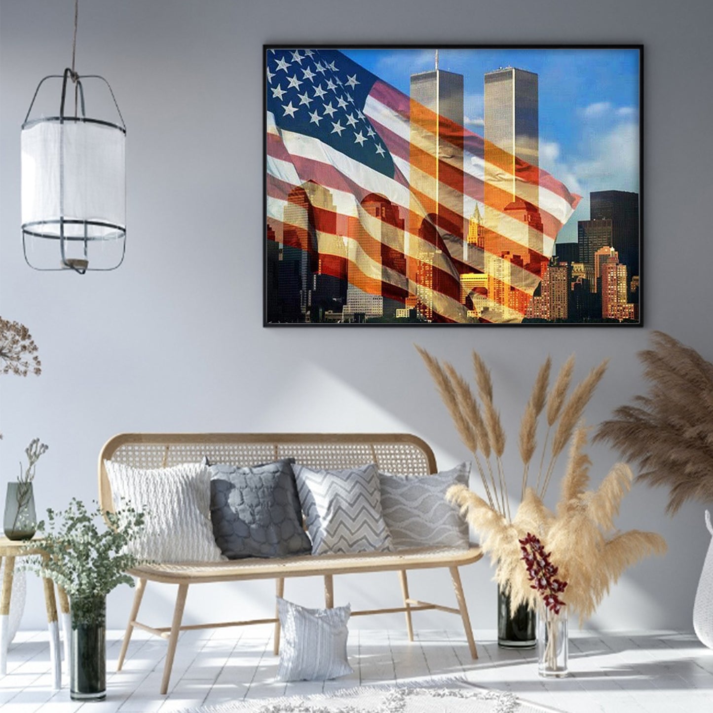 Twin Towers And Old Glory - Full 11CT Stamped Cross Stitch 50x40CM - Huacan