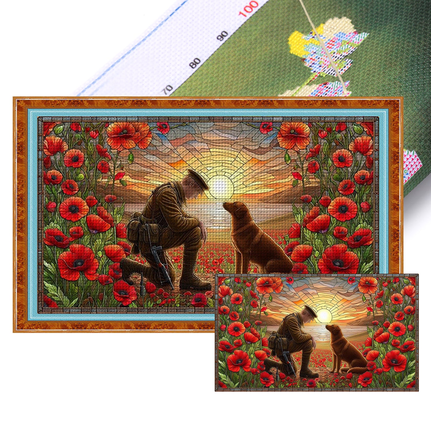 Poppies And Soldiers - Full 11CT Stamped Cross Stitch 40x70CM - Huacan