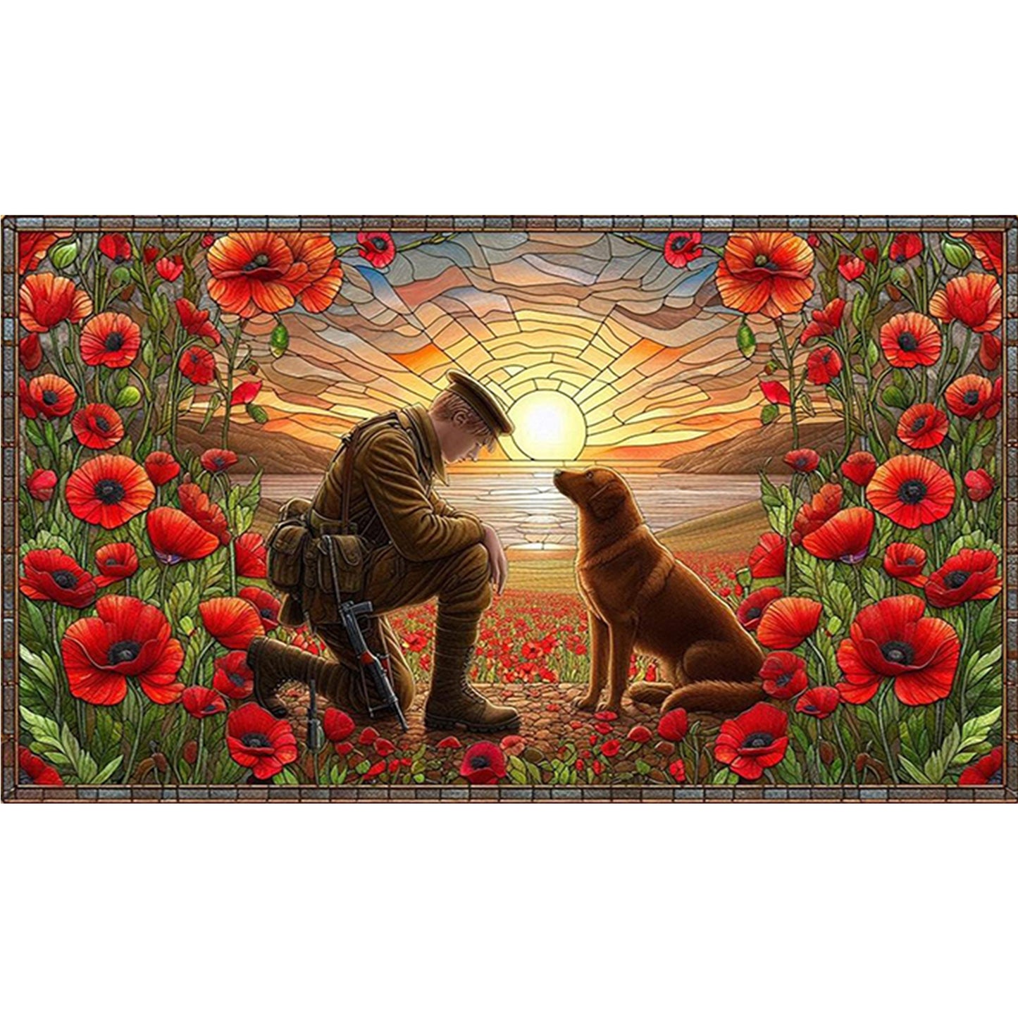 Poppies And Soldiers - Full 11CT Stamped Cross Stitch 40x70CM - Huacan