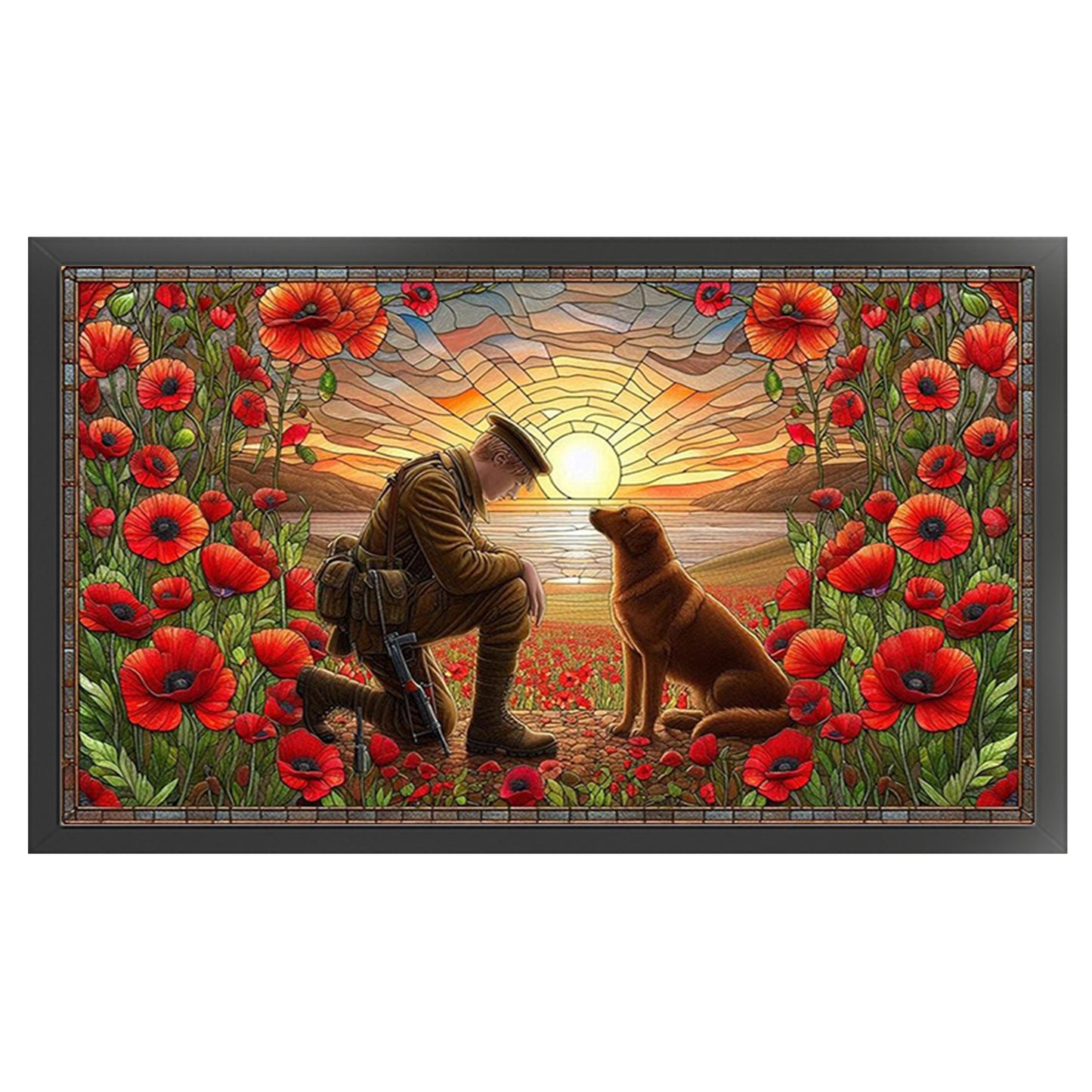 Poppies And Soldiers - Full 11CT Stamped Cross Stitch 40x70CM - Huacan
