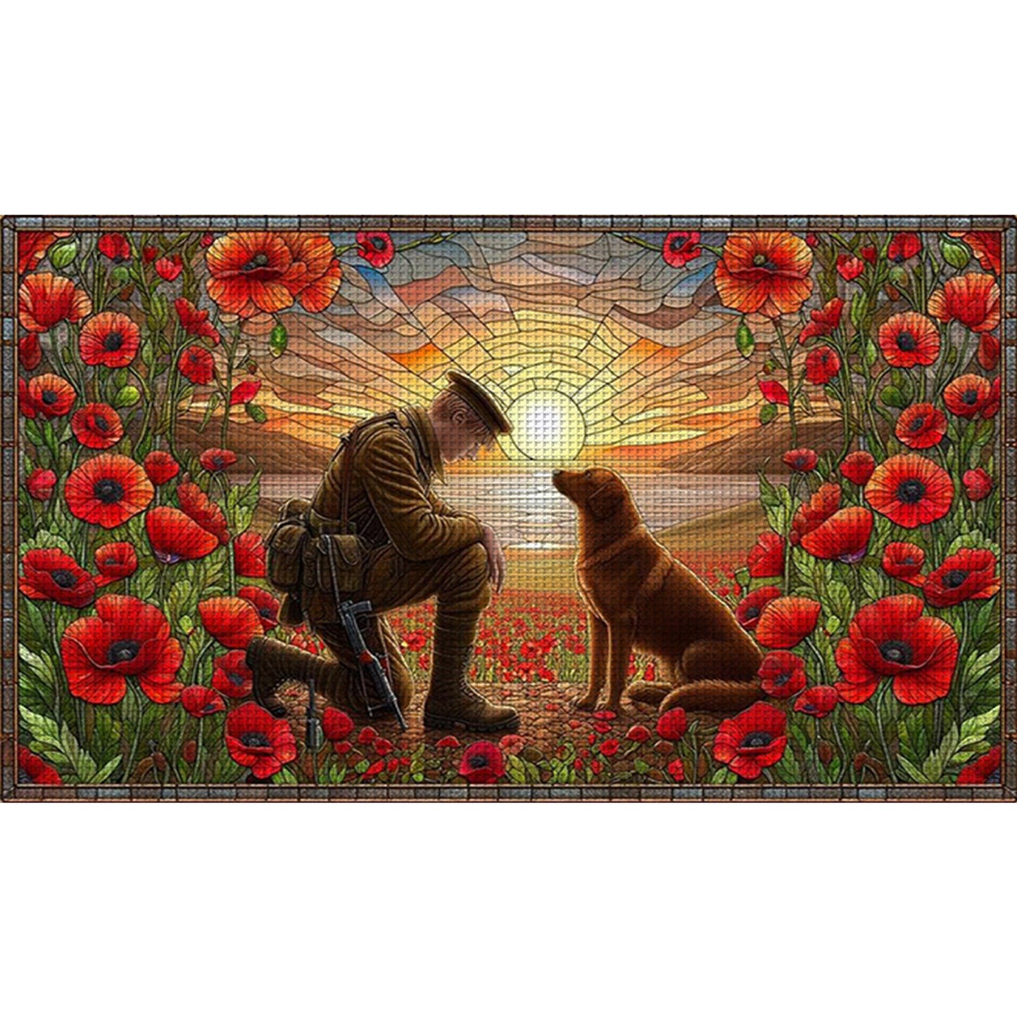 Poppies And Soldiers - Full 11CT Stamped Cross Stitch 40x70CM - Huacan