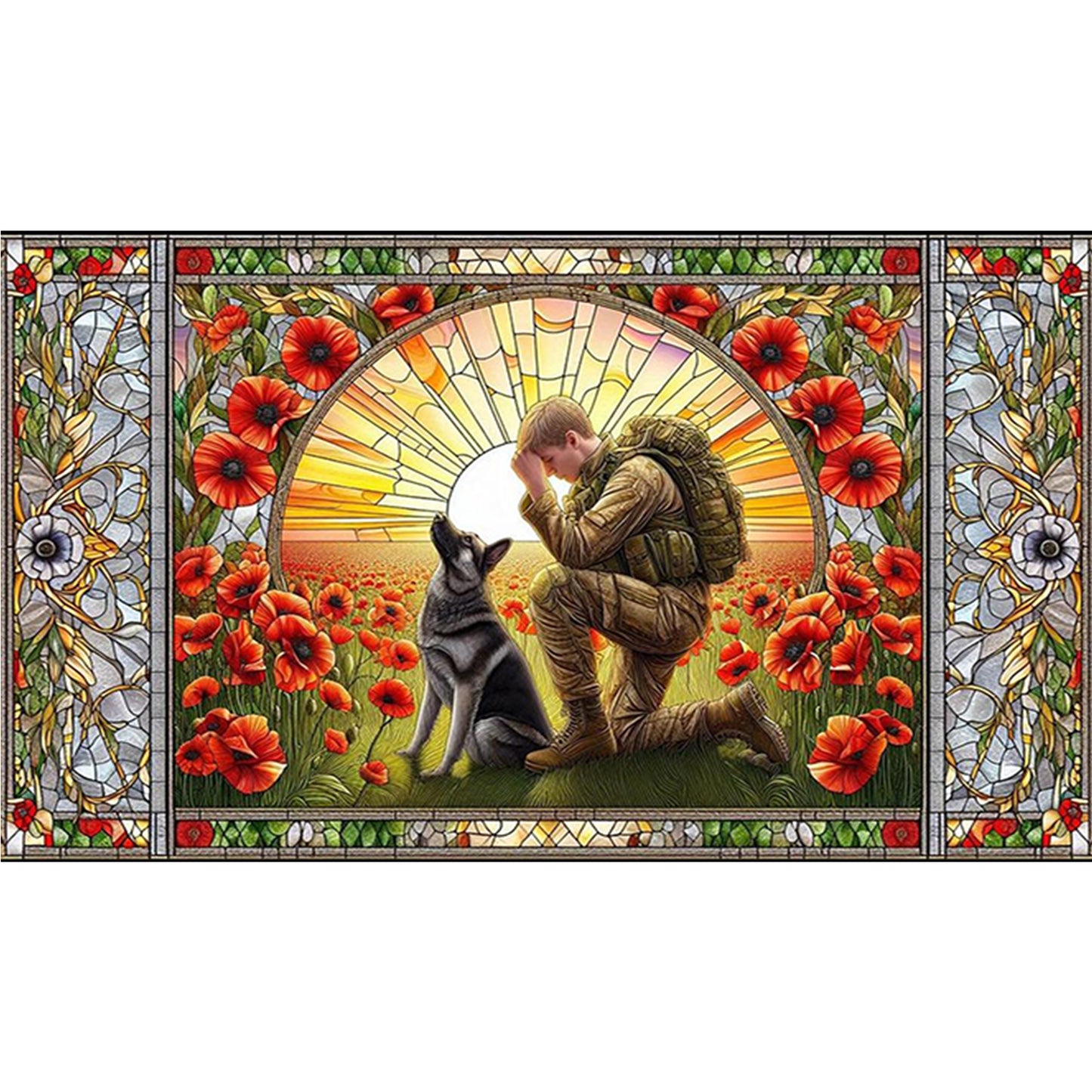 Warrior Poppy - Full 11CT Stamped Cross Stitch 70x40CM - Huacan