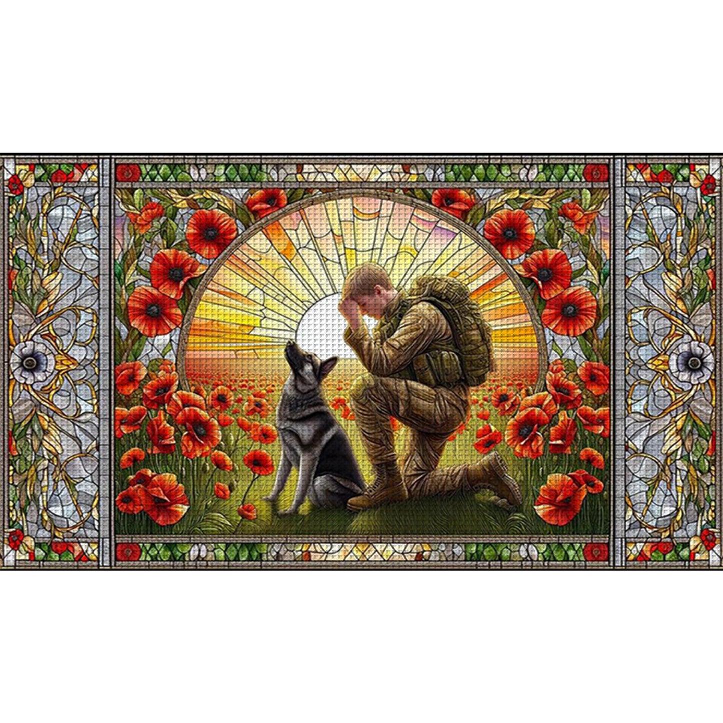 Warrior Poppy - Full 11CT Stamped Cross Stitch 70x40CM - Huacan