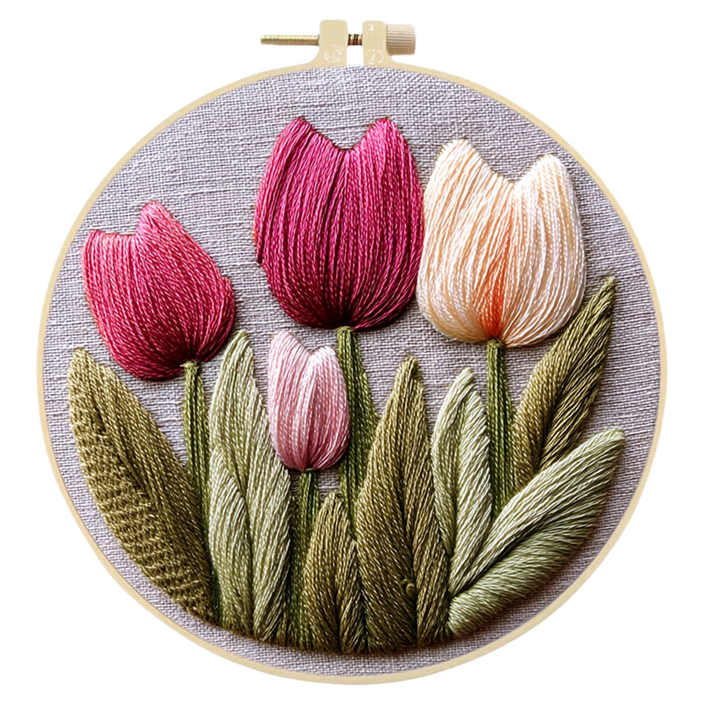 Tulip - DIY Embroidery Cross Stitch Kit with Pattern Cotton Threads Needles Hoop 30x30CM/11.81x11.81in