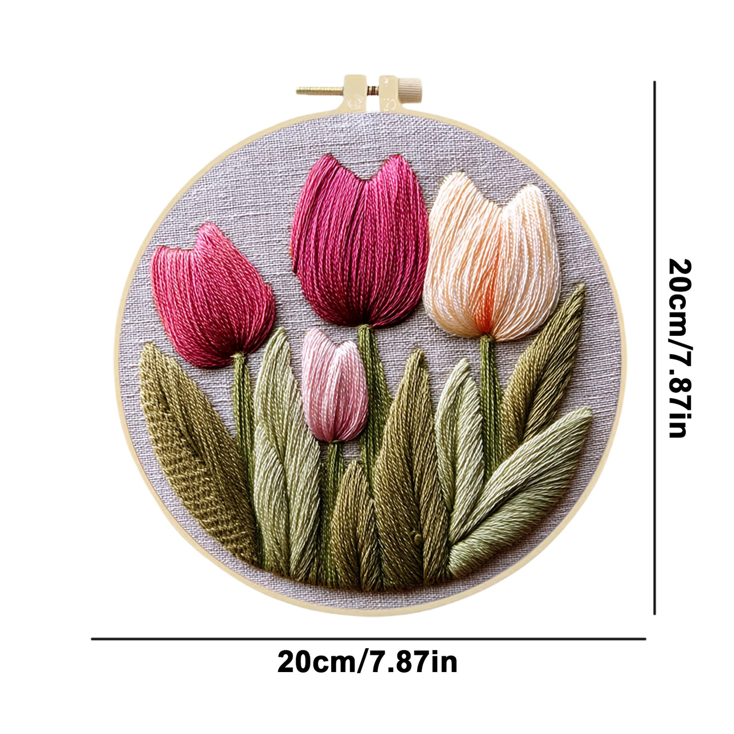 Tulip - DIY Embroidery Cross Stitch Kit with Pattern Cotton Threads Needles Hoop 30x30CM/11.81x11.81in