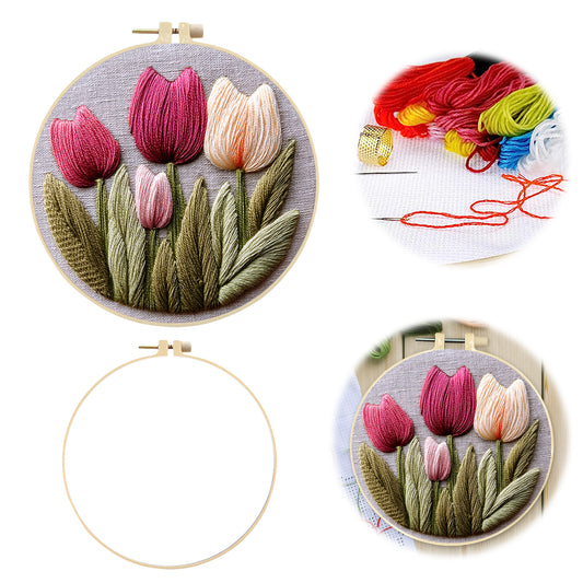 Tulip - DIY Embroidery Cross Stitch Kit with Pattern Cotton Threads Needles Hoop 30x30CM/11.81x11.81in