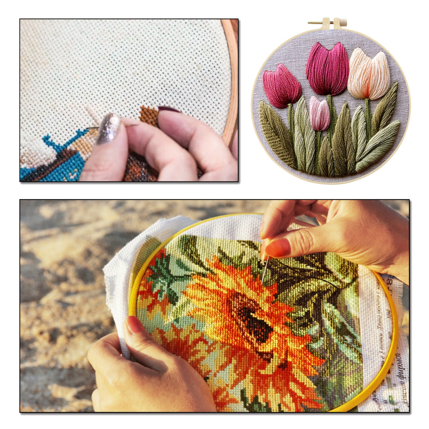 Tulip - DIY Embroidery Cross Stitch Kit with Pattern Cotton Threads Needles Hoop 30x30CM/11.81x11.81in