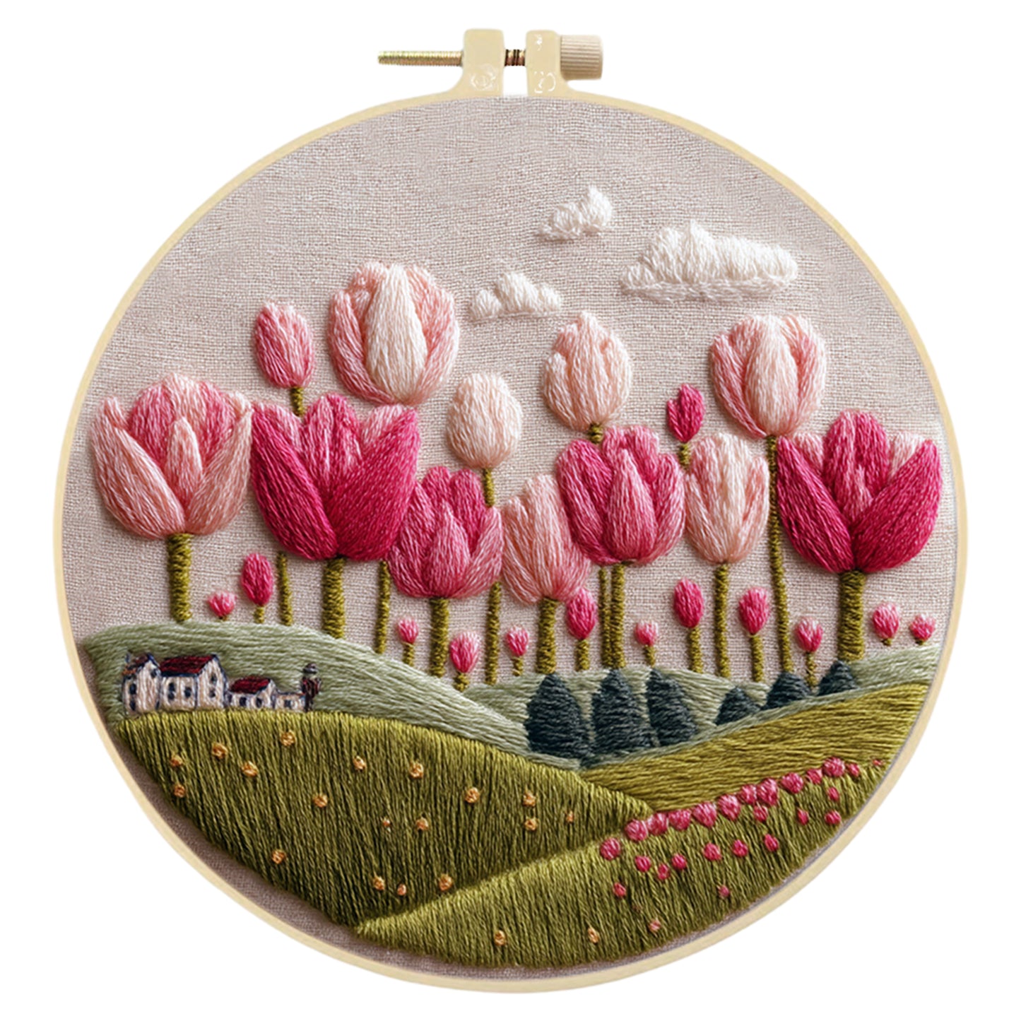 Tulip - DIY Embroidery Cross Stitch Kit with Pattern Cotton Threads Needles Hoop 30x30CM/11.81x11.81in
