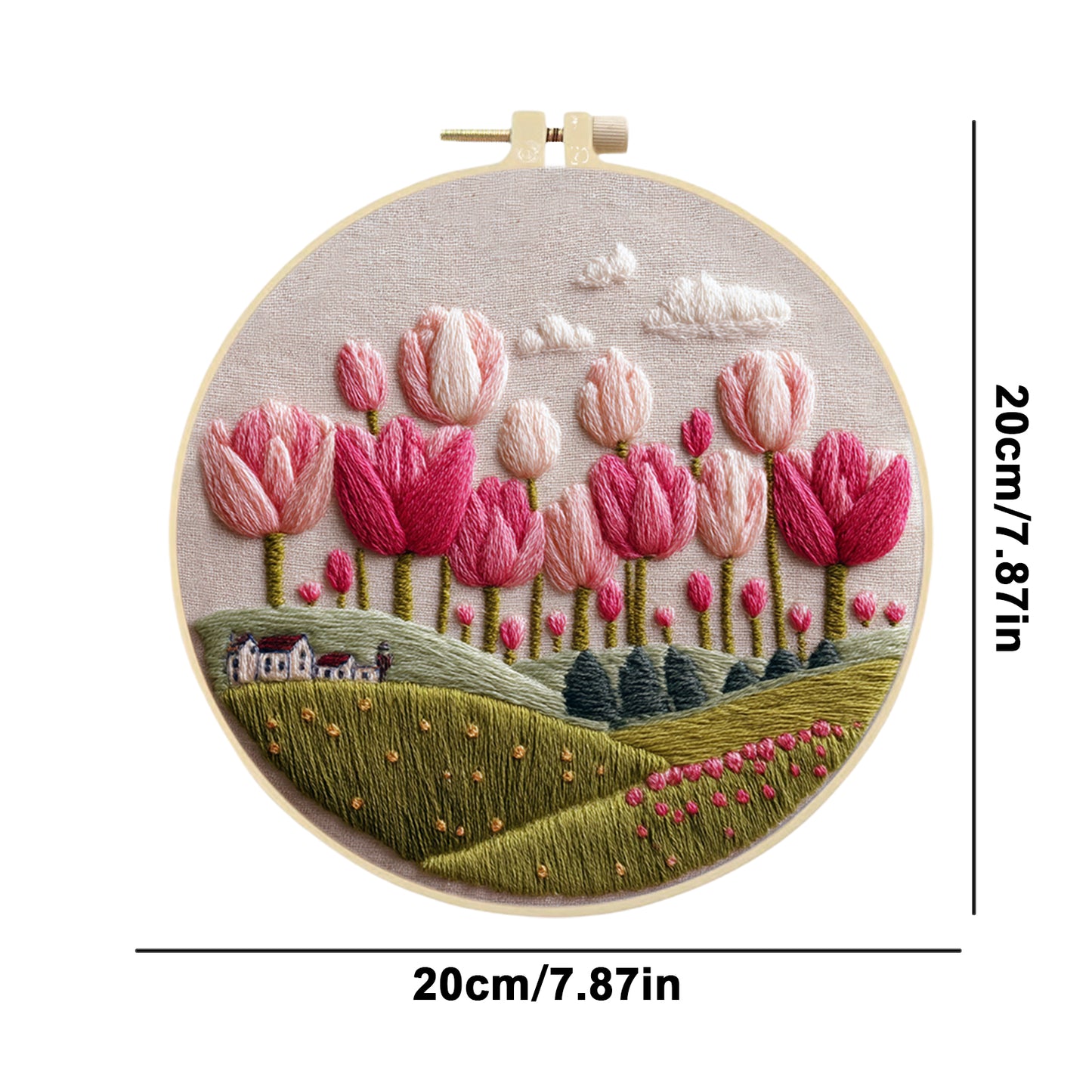 Tulip - DIY Embroidery Cross Stitch Kit with Pattern Cotton Threads Needles Hoop 30x30CM/11.81x11.81in