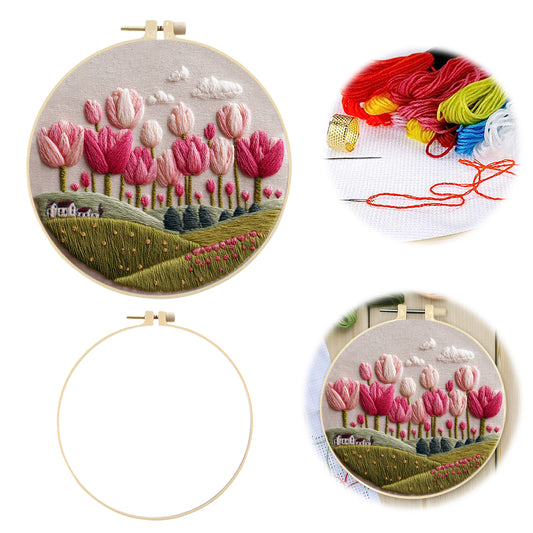 Tulip - DIY Embroidery Cross Stitch Kit with Pattern Cotton Threads Needles Hoop 30x30CM/11.81x11.81in