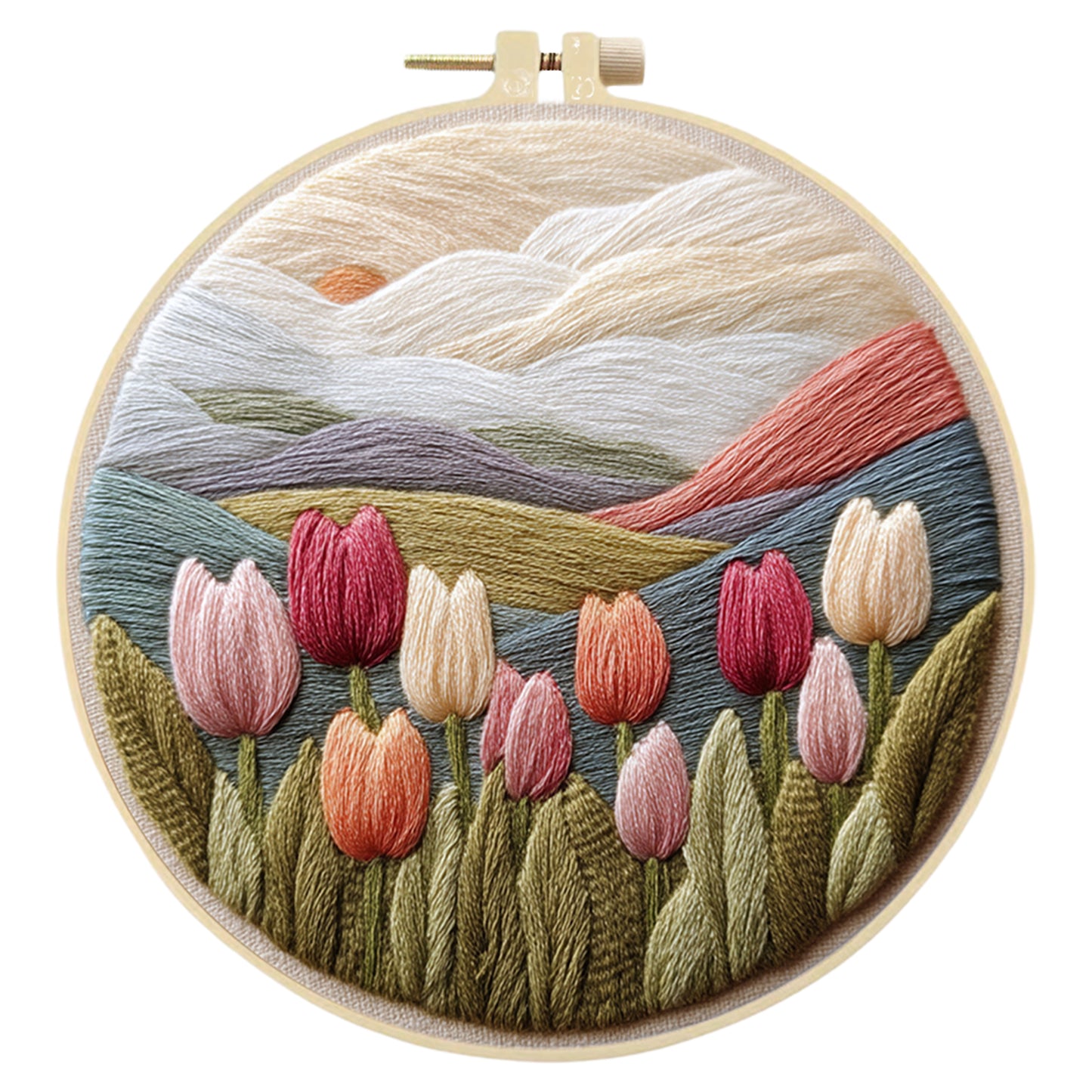 Tulip - DIY Embroidery Cross Stitch Kit with Pattern Cotton Threads Needles Hoop 30x30CM/11.81x11.81in