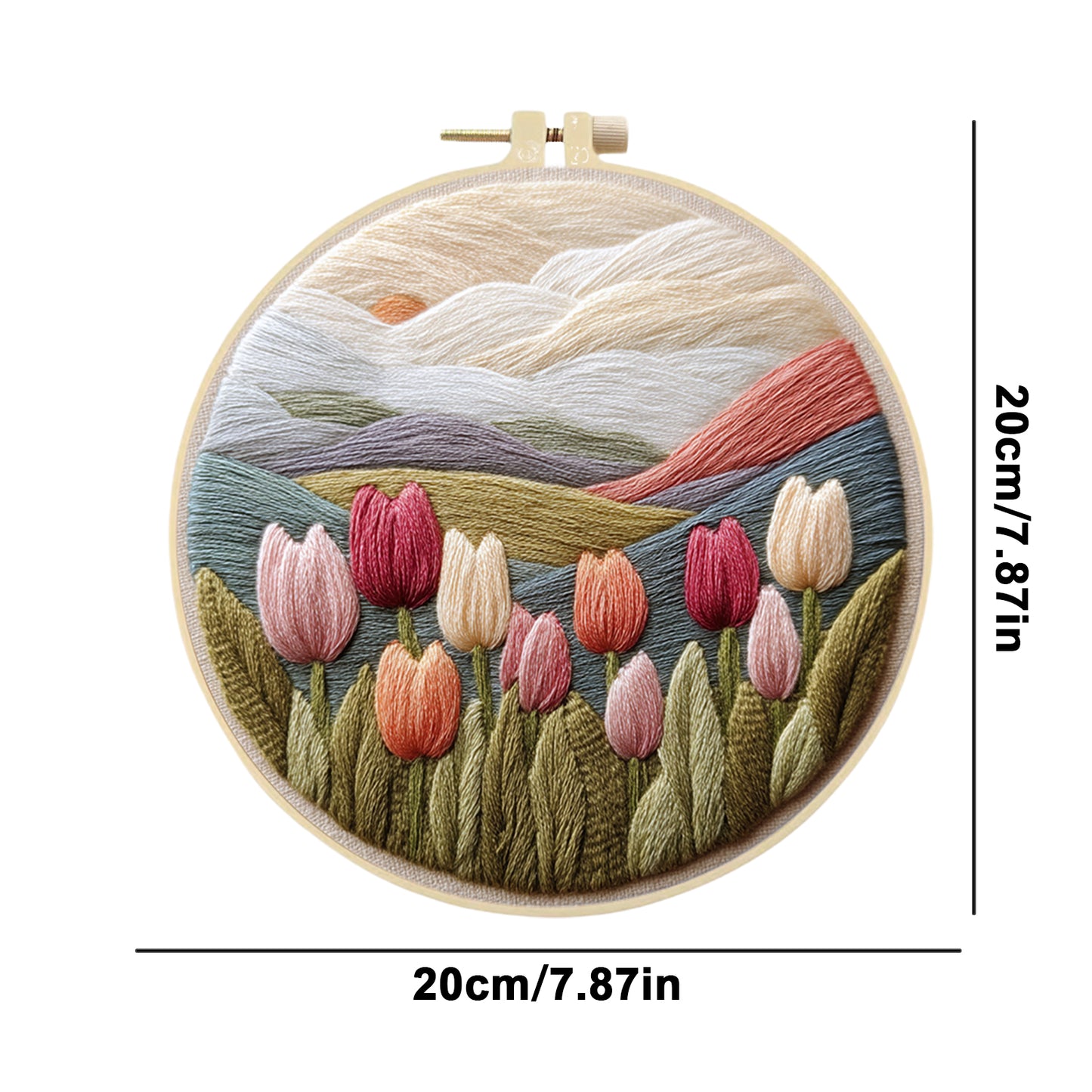 Tulip - DIY Embroidery Cross Stitch Kit with Pattern Cotton Threads Needles Hoop 30x30CM/11.81x11.81in