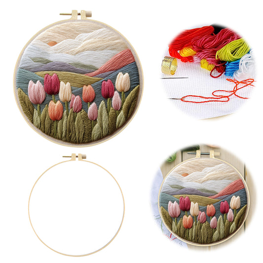 Tulip - DIY Embroidery Cross Stitch Kit with Pattern Cotton Threads Needles Hoop 30x30CM/11.81x11.81in