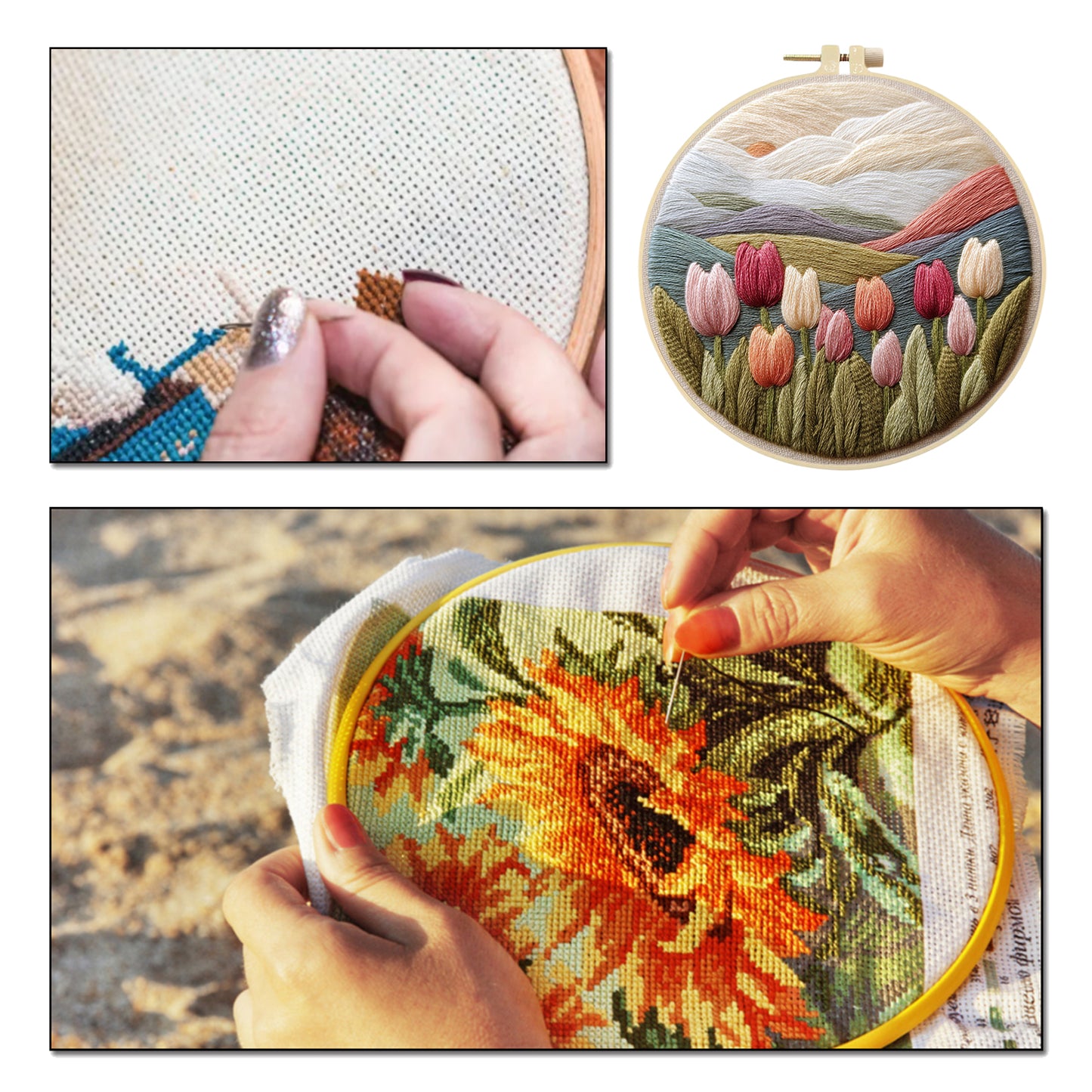 Tulip - DIY Embroidery Cross Stitch Kit with Pattern Cotton Threads Needles Hoop 30x30CM/11.81x11.81in