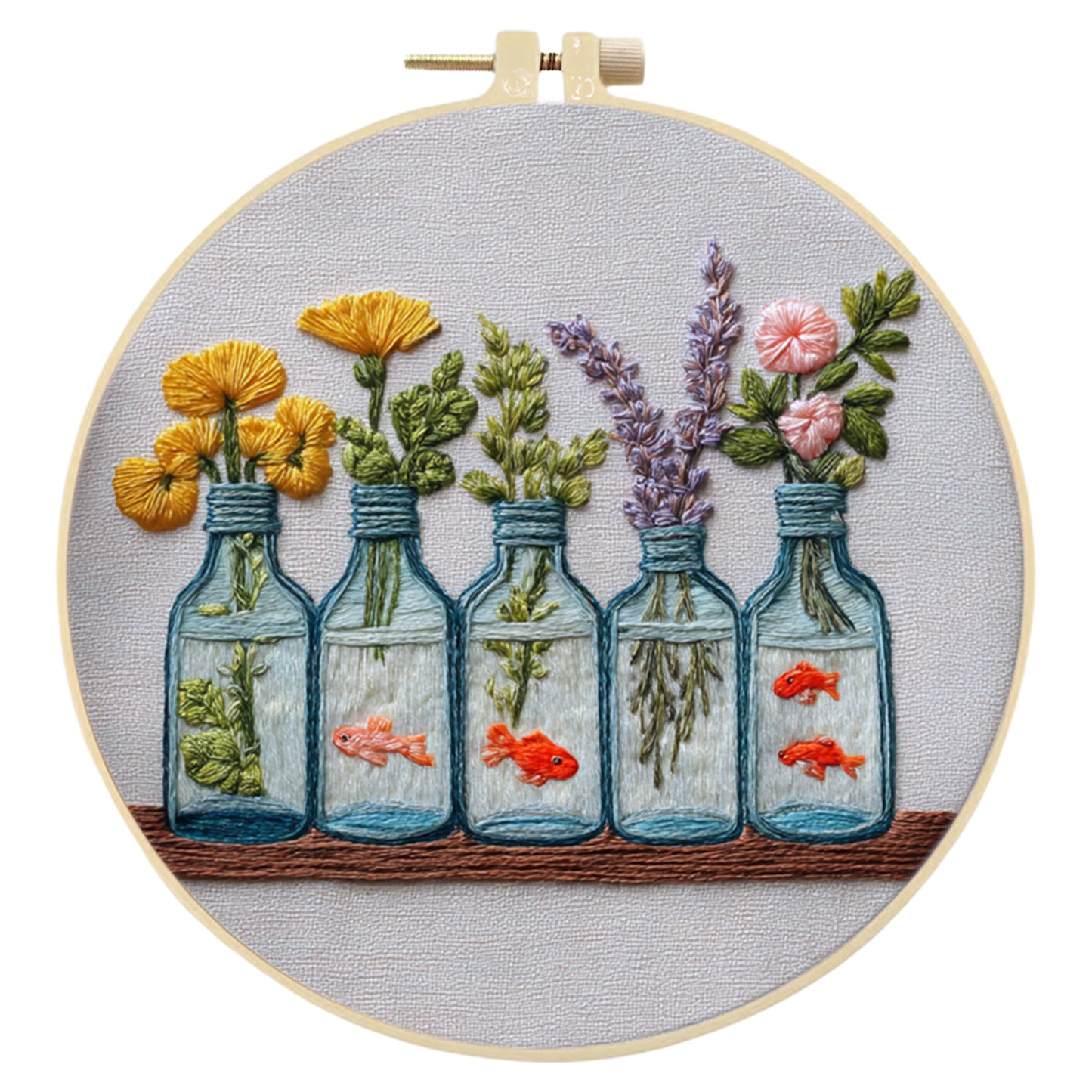 Glass Bottle Vase - DIY Embroidery Cross Stitch Kit with Pattern Cotton Threads Needles Hoop 30x30CM/11.81x11.81in