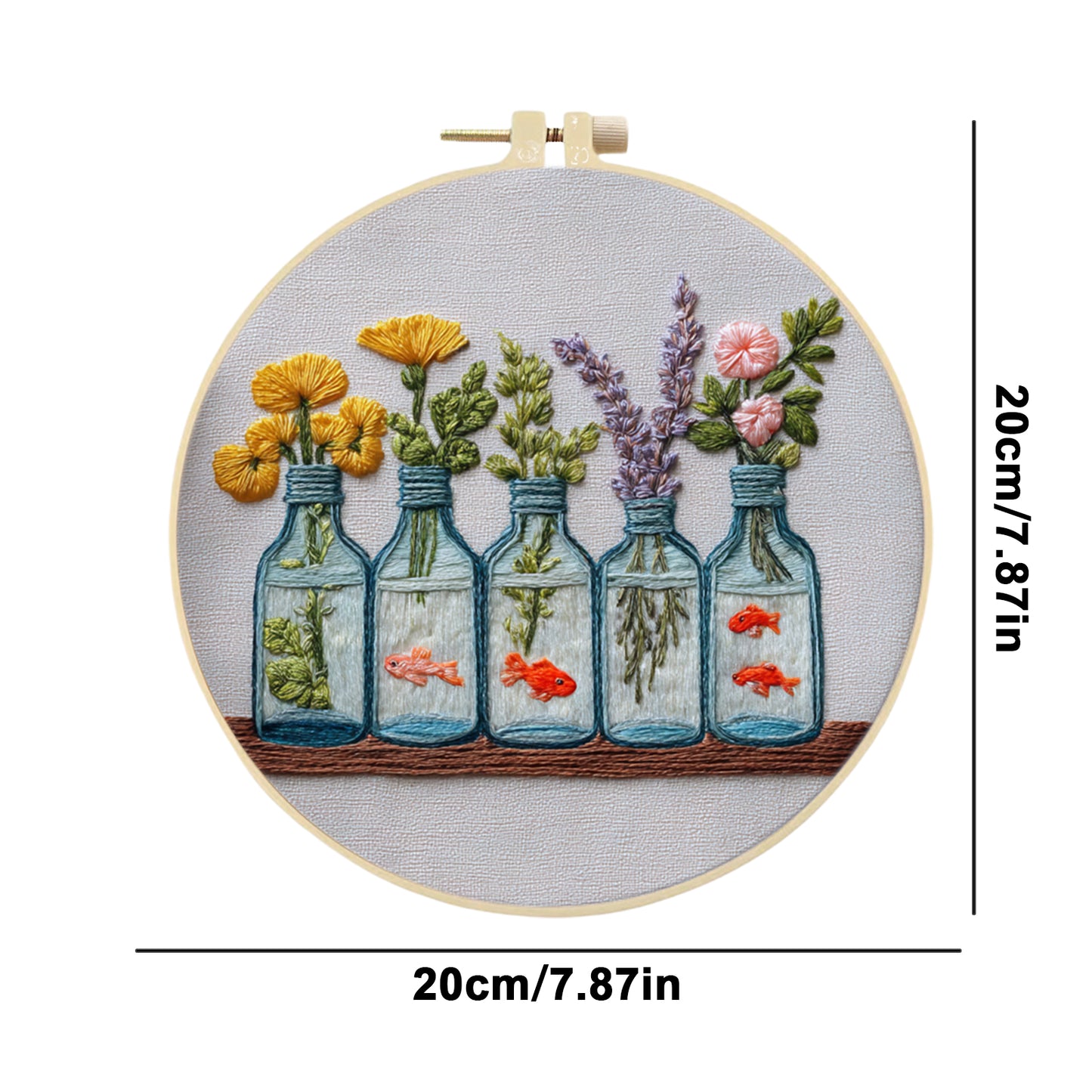 Glass Bottle Vase - DIY Embroidery Cross Stitch Kit with Pattern Cotton Threads Needles Hoop 30x30CM/11.81x11.81in