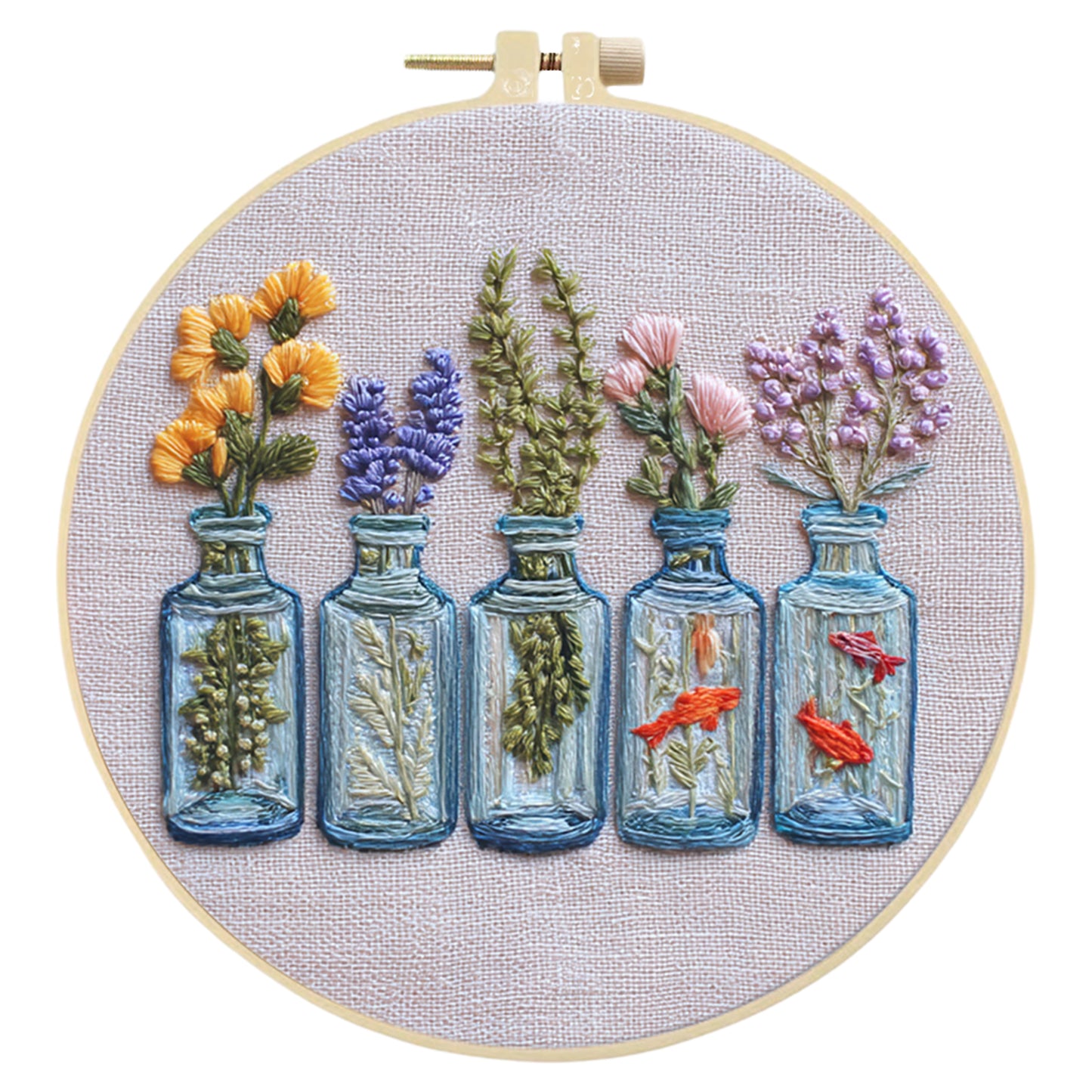 Glass Bottle Vase - DIY Embroidery Cross Stitch Kit with Pattern Cotton Threads Needles Hoop 30x30CM/11.81x11.81in