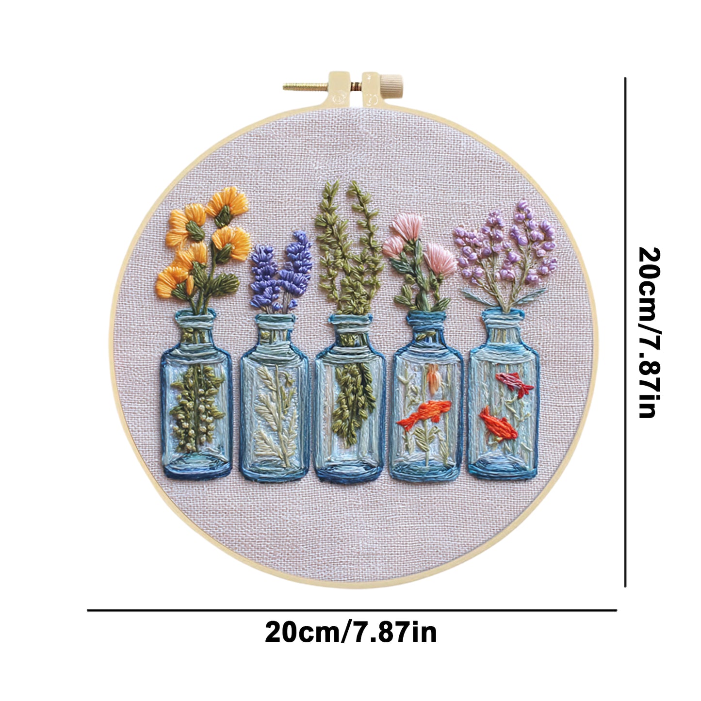 Glass Bottle Vase - DIY Embroidery Cross Stitch Kit with Pattern Cotton Threads Needles Hoop 30x30CM/11.81x11.81in