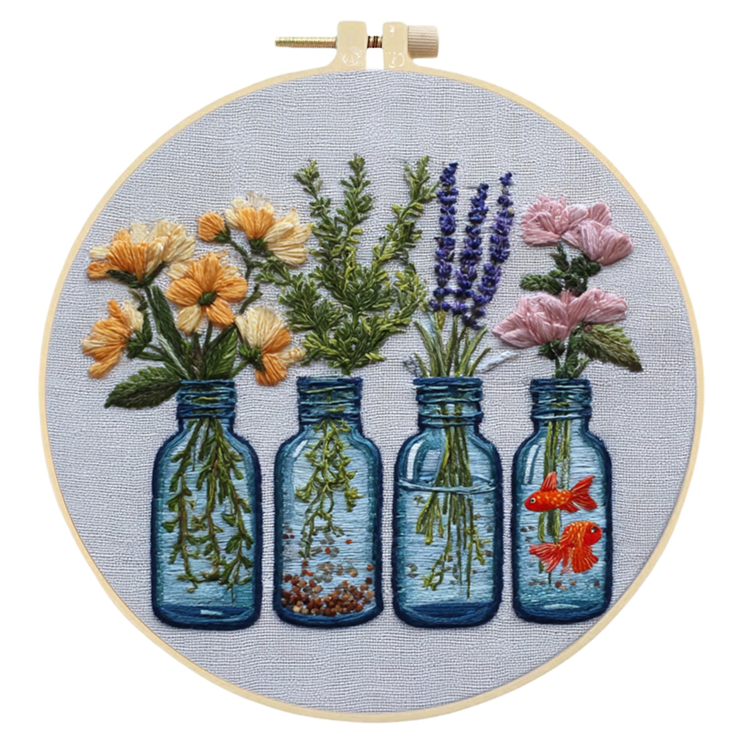 Glass Bottle Vase - DIY Embroidery Cross Stitch Kit with Pattern Cotton Threads Needles Hoop 30x30CM/11.81x11.81in