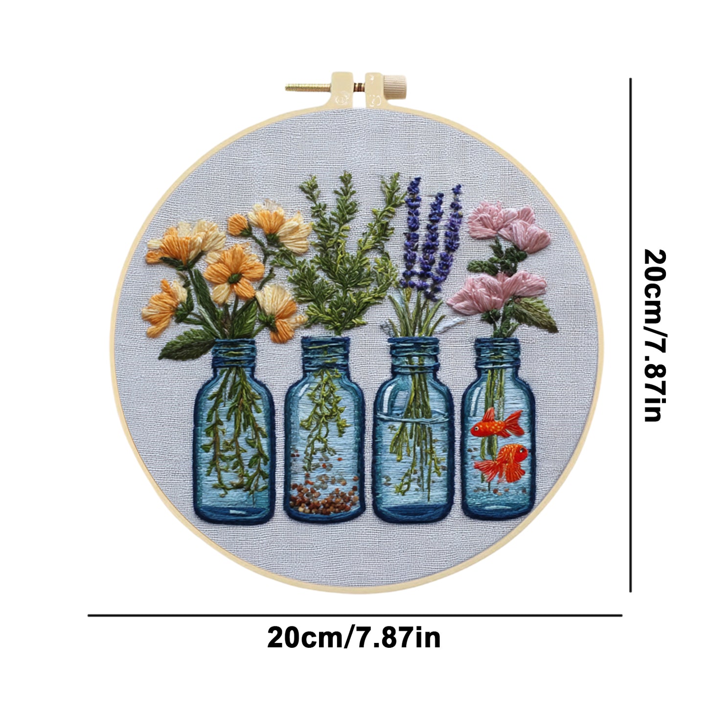 Glass Bottle Vase - DIY Embroidery Cross Stitch Kit with Pattern Cotton Threads Needles Hoop 30x30CM/11.81x11.81in