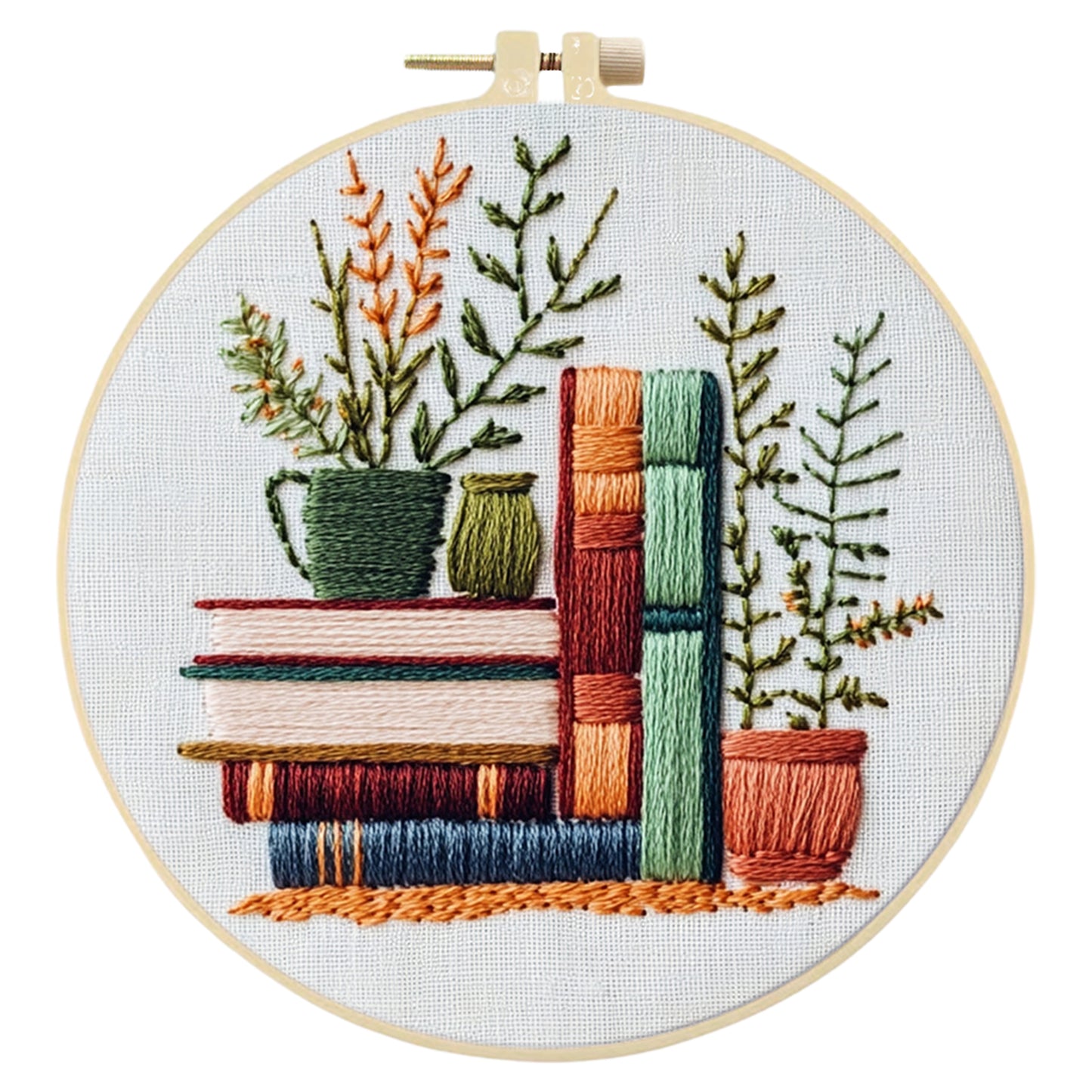 Books - DIY Embroidery Cross Stitch Kit with Pattern Cotton Threads Needles Hoop 30x30CM/11.81x11.81in