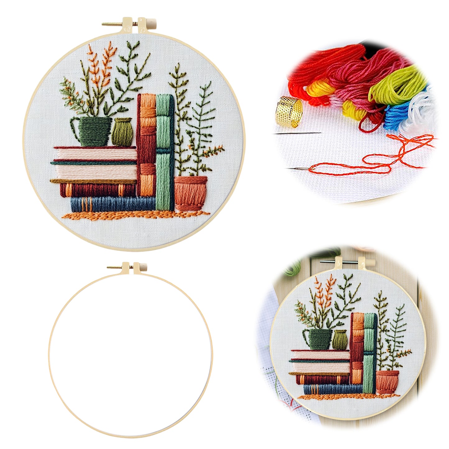 Books - DIY Embroidery Cross Stitch Kit with Pattern Cotton Threads Needles Hoop 30x30CM/11.81x11.81in
