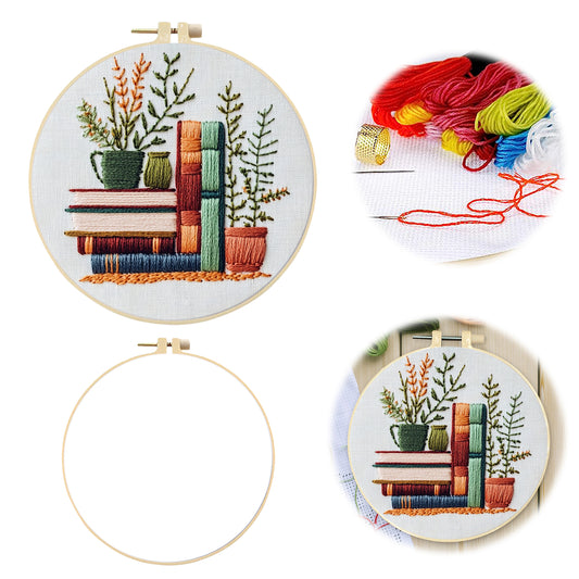 Books - DIY Embroidery Cross Stitch Kit with Pattern Cotton Threads Needles Hoop 30x30CM/11.81x11.81in