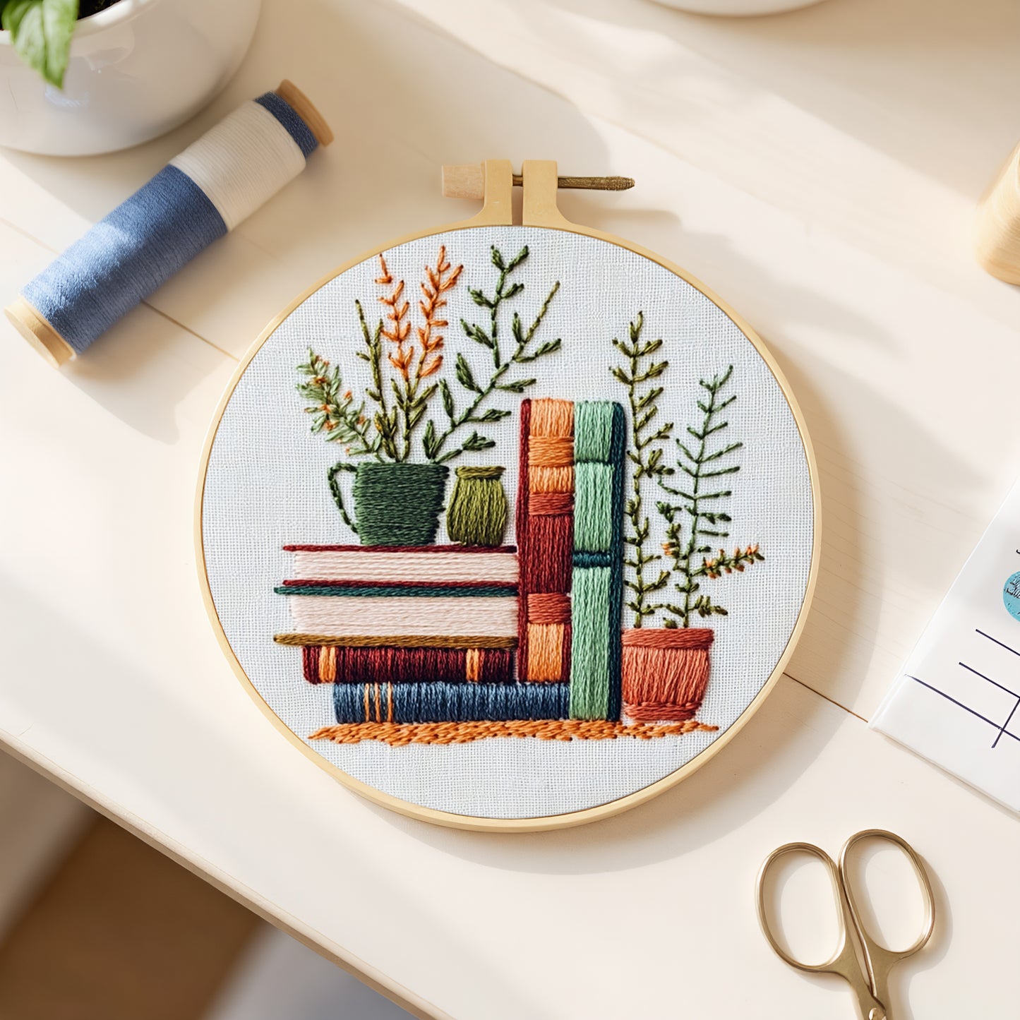Books - DIY Embroidery Cross Stitch Kit with Pattern Cotton Threads Needles Hoop 30x30CM/11.81x11.81in