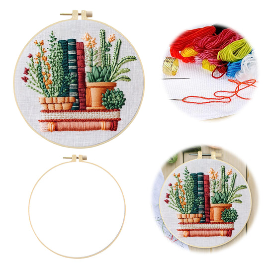 Books - DIY Embroidery Cross Stitch Kit with Pattern Cotton Threads Needles Hoop 30x30CM/11.81x11.81in
