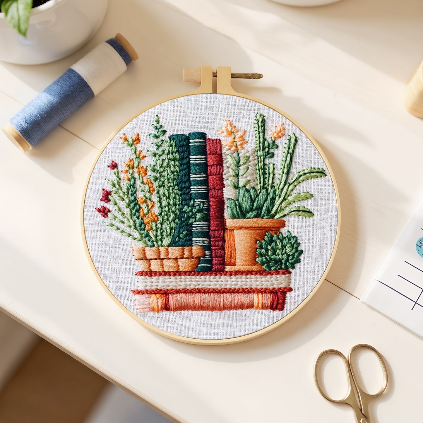 Books - DIY Embroidery Cross Stitch Kit with Pattern Cotton Threads Needles Hoop 30x30CM/11.81x11.81in