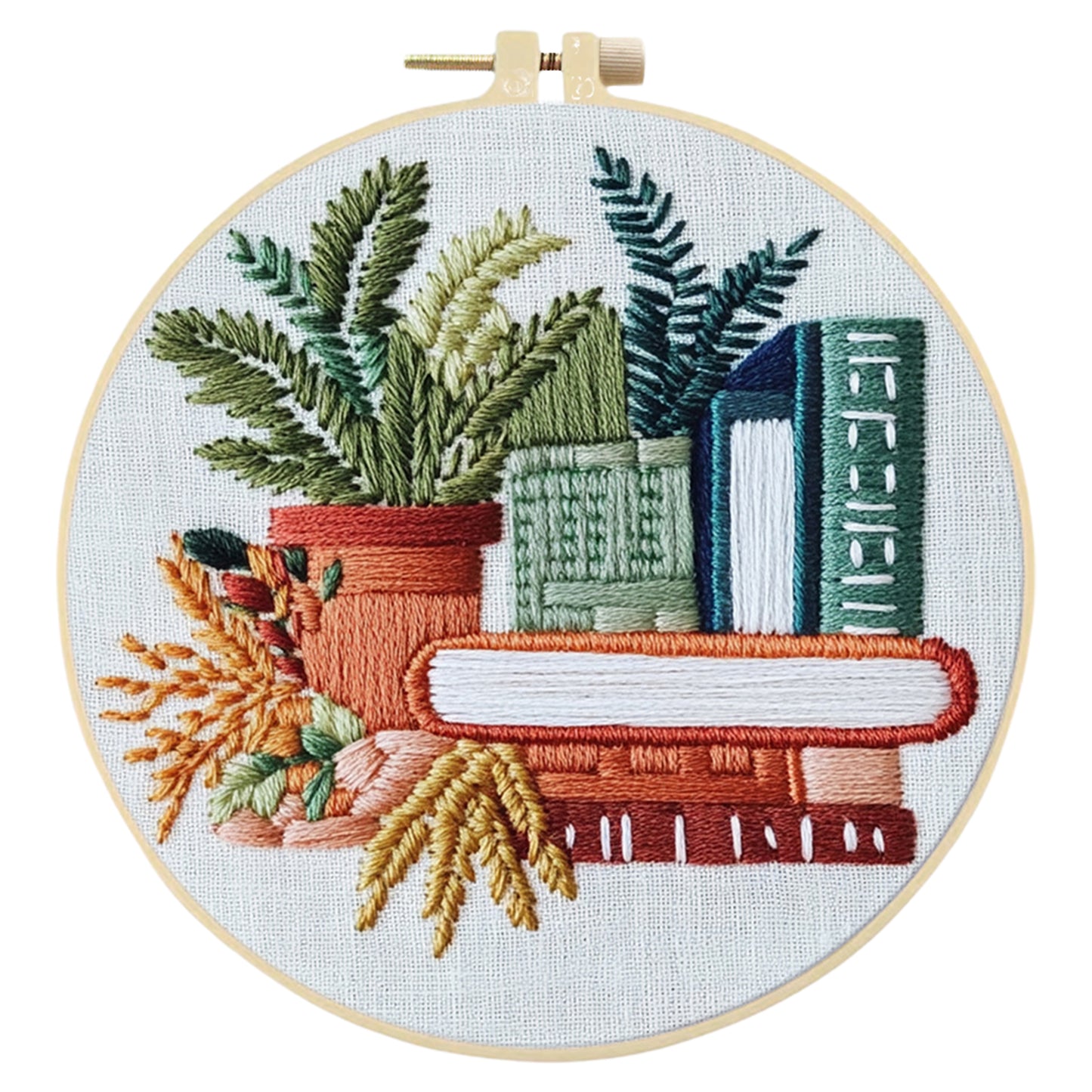 Books - DIY Embroidery Cross Stitch Kit with Pattern Cotton Threads Needles Hoop 30x30CM/11.81x11.81in