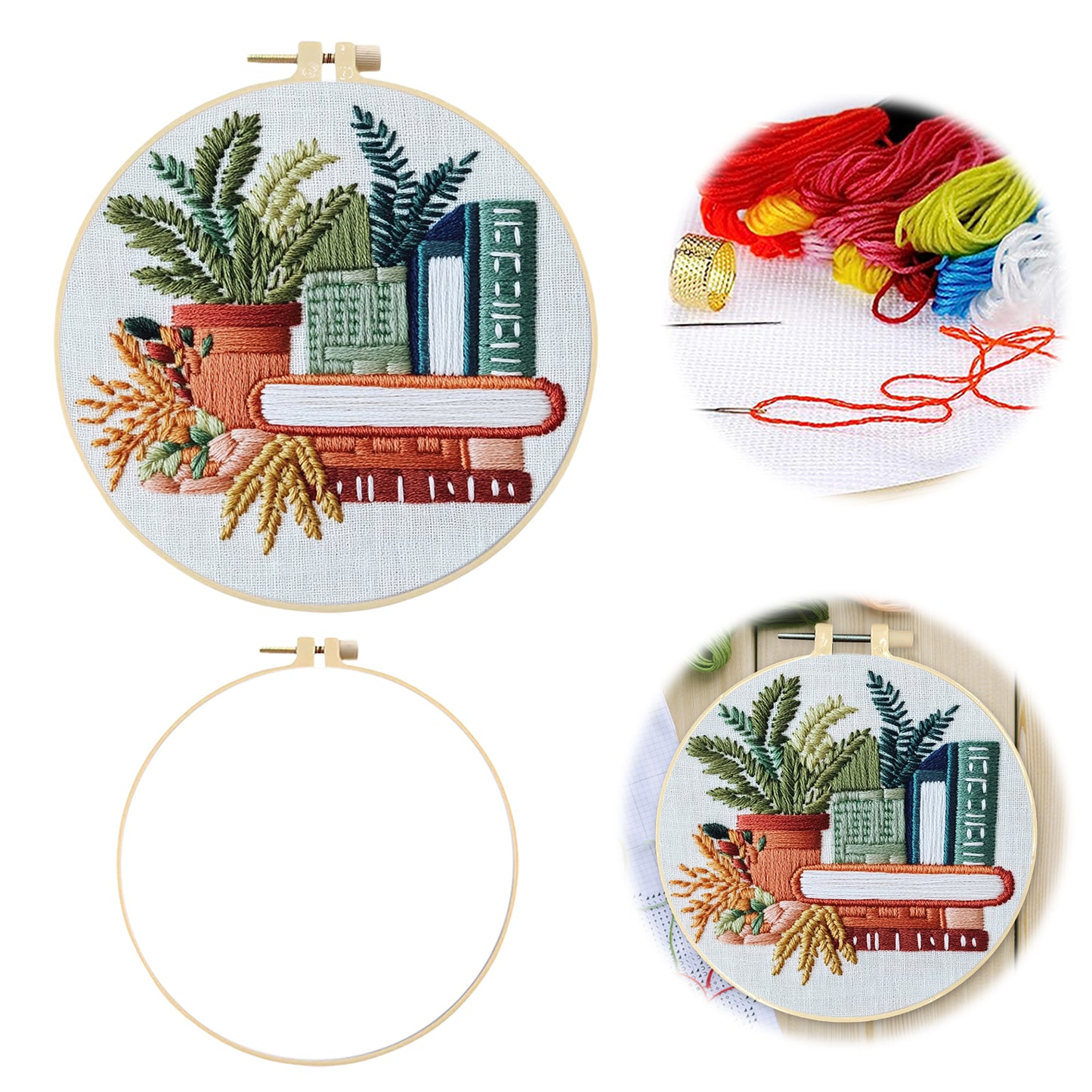 Books - DIY Embroidery Cross Stitch Kit with Pattern Cotton Threads Needles Hoop 30x30CM/11.81x11.81in