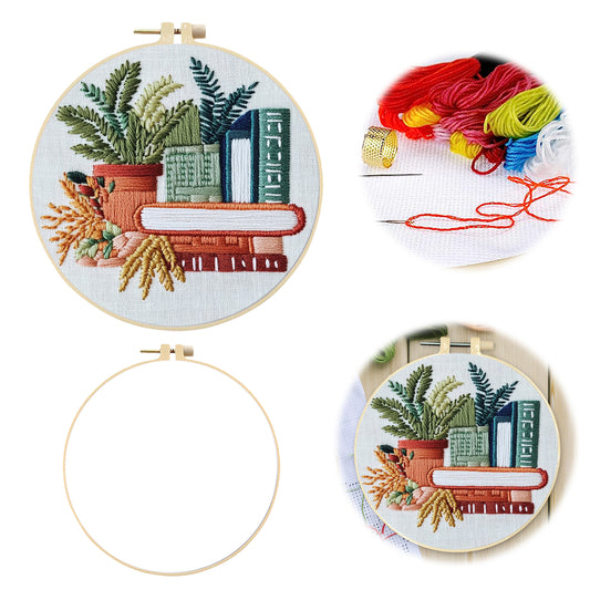 Books - DIY Embroidery Cross Stitch Kit with Pattern Cotton Threads Needles Hoop 30x30CM/11.81x11.81in
