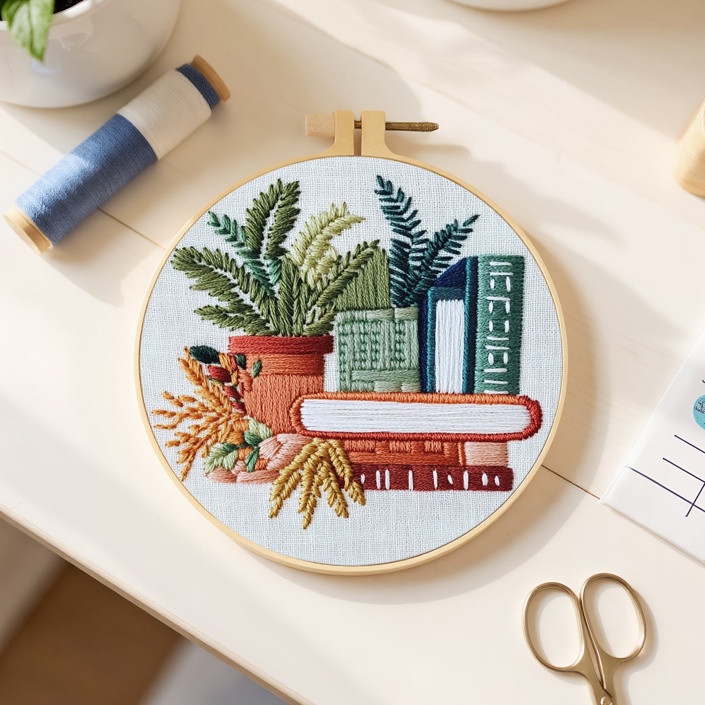 Books - DIY Embroidery Cross Stitch Kit with Pattern Cotton Threads Needles Hoop 30x30CM/11.81x11.81in