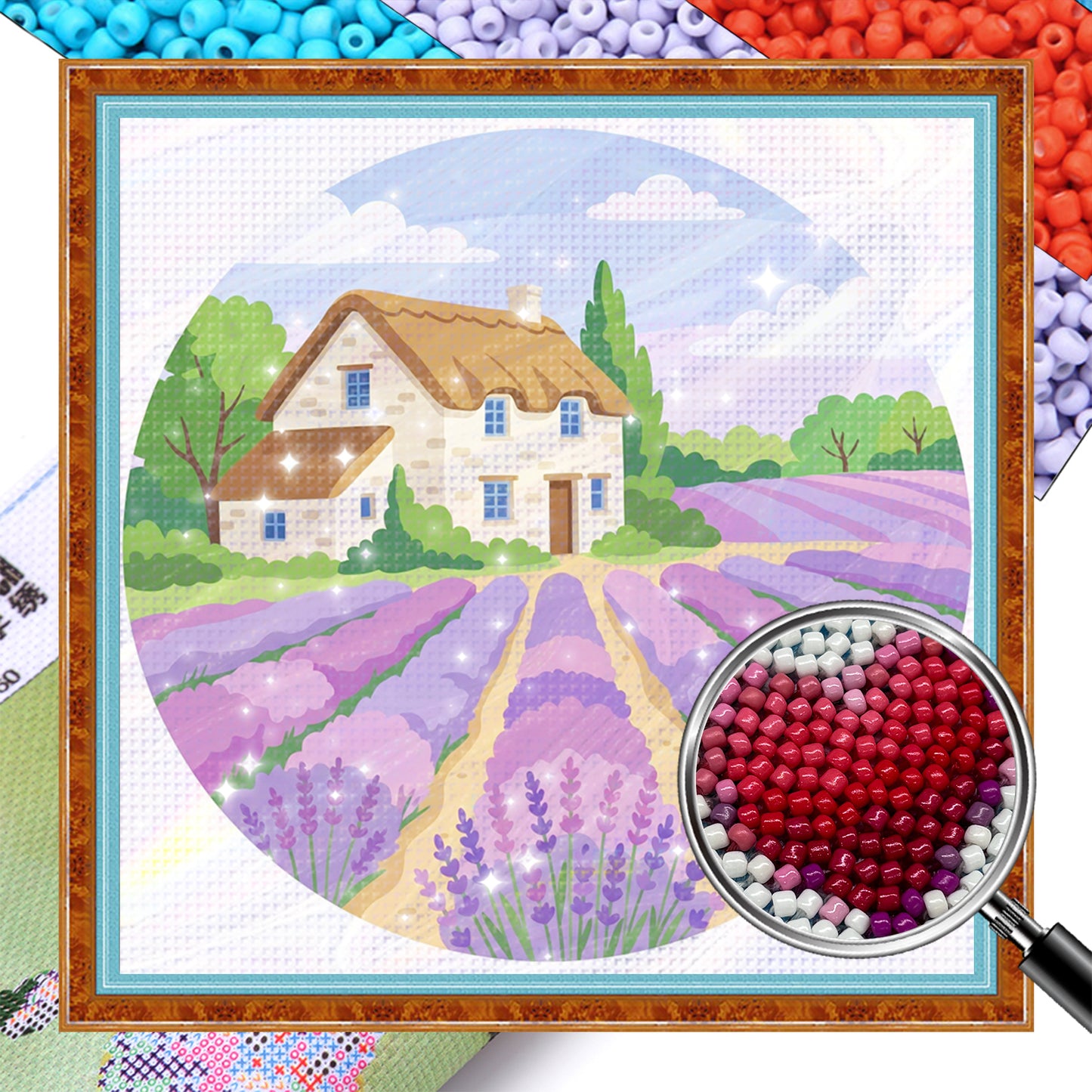 Lavender - Partial 11CT Stamped Cross Stitch - Bead Embroidery 36x36CM/14.17x14.17in