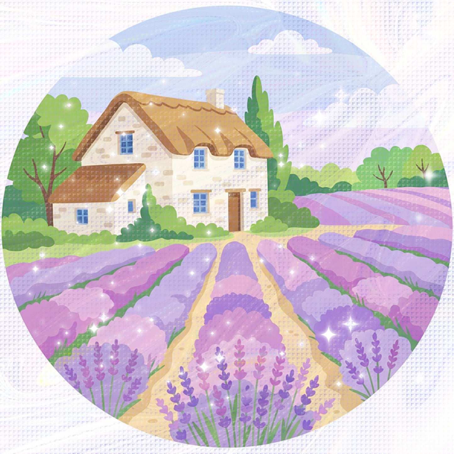 Lavender - Partial 11CT Stamped Cross Stitch - Bead Embroidery 36x36CM/14.17x14.17in