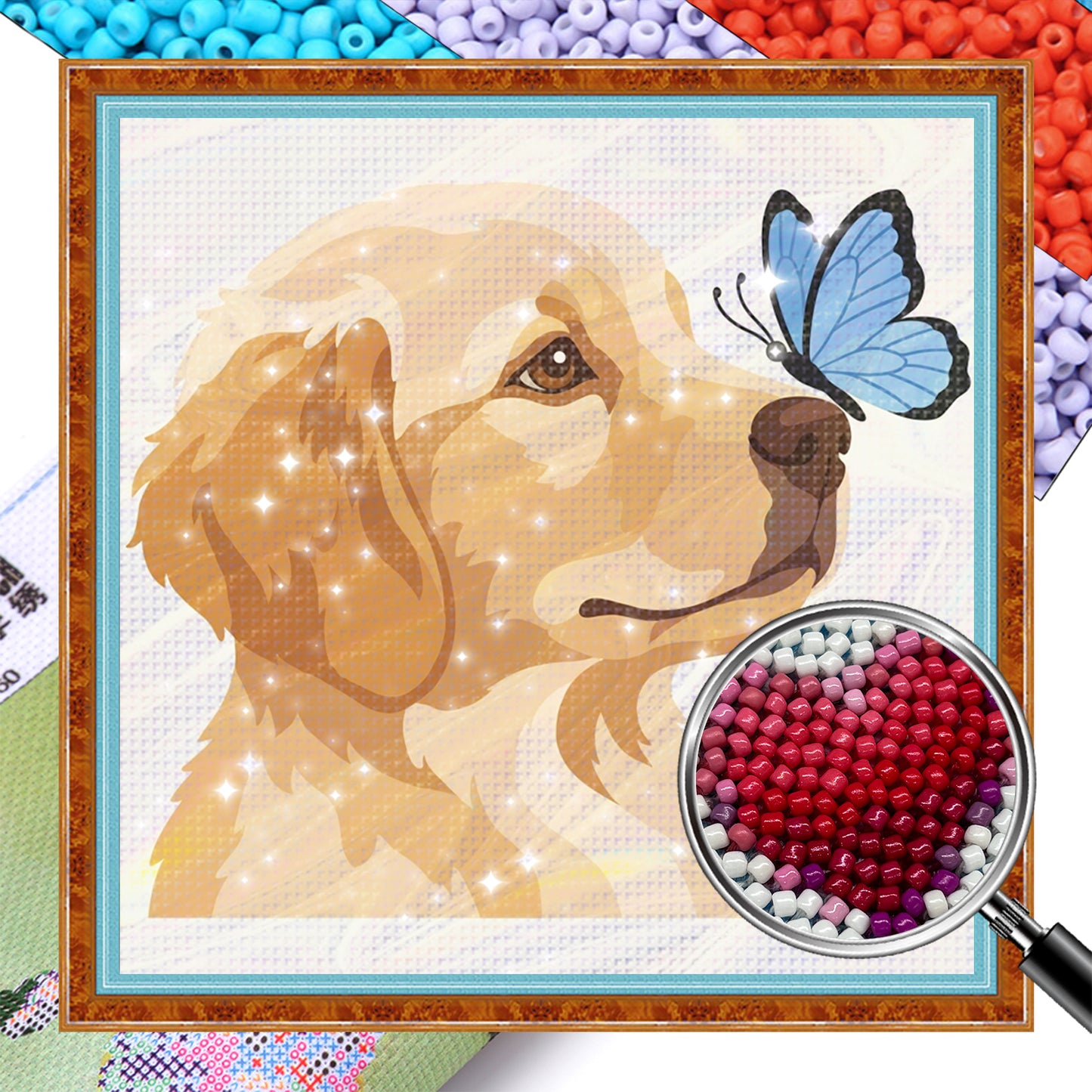 Golden Retriever - Partial 11CT Stamped Cross Stitch - Bead Embroidery 36x36CM/14.17x14.17in