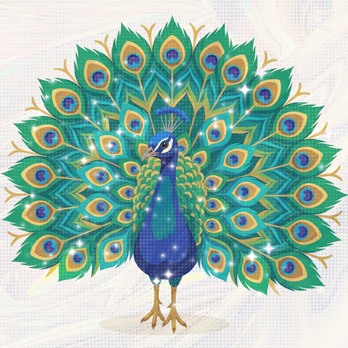Peacock - Partial 11CT Stamped Cross Stitch - Bead Embroidery 36x36CM/14.17x14.17in